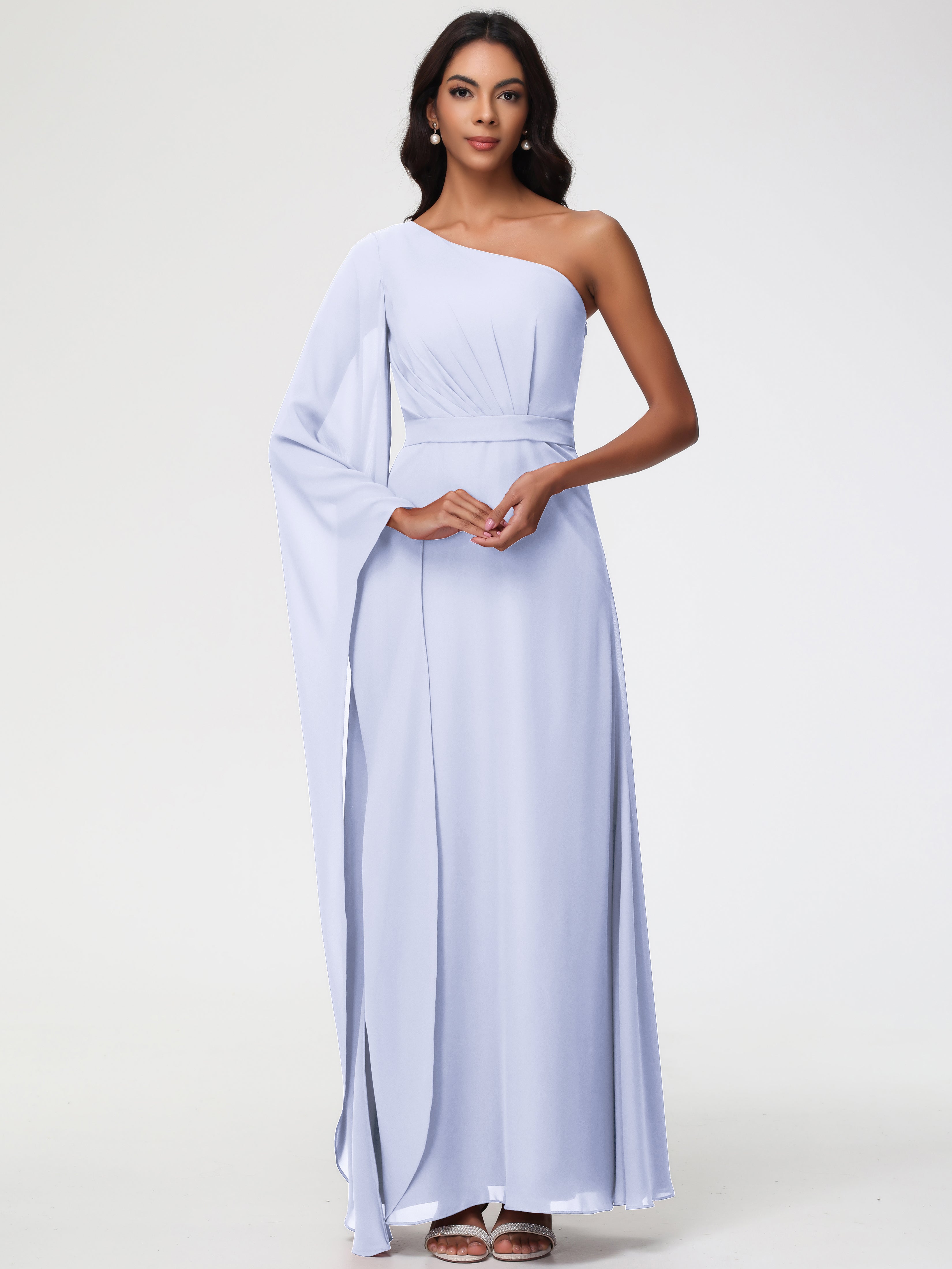 One Shoulder A-Line Pleats Floor-Length Chiffon Bridesmaid Dresses