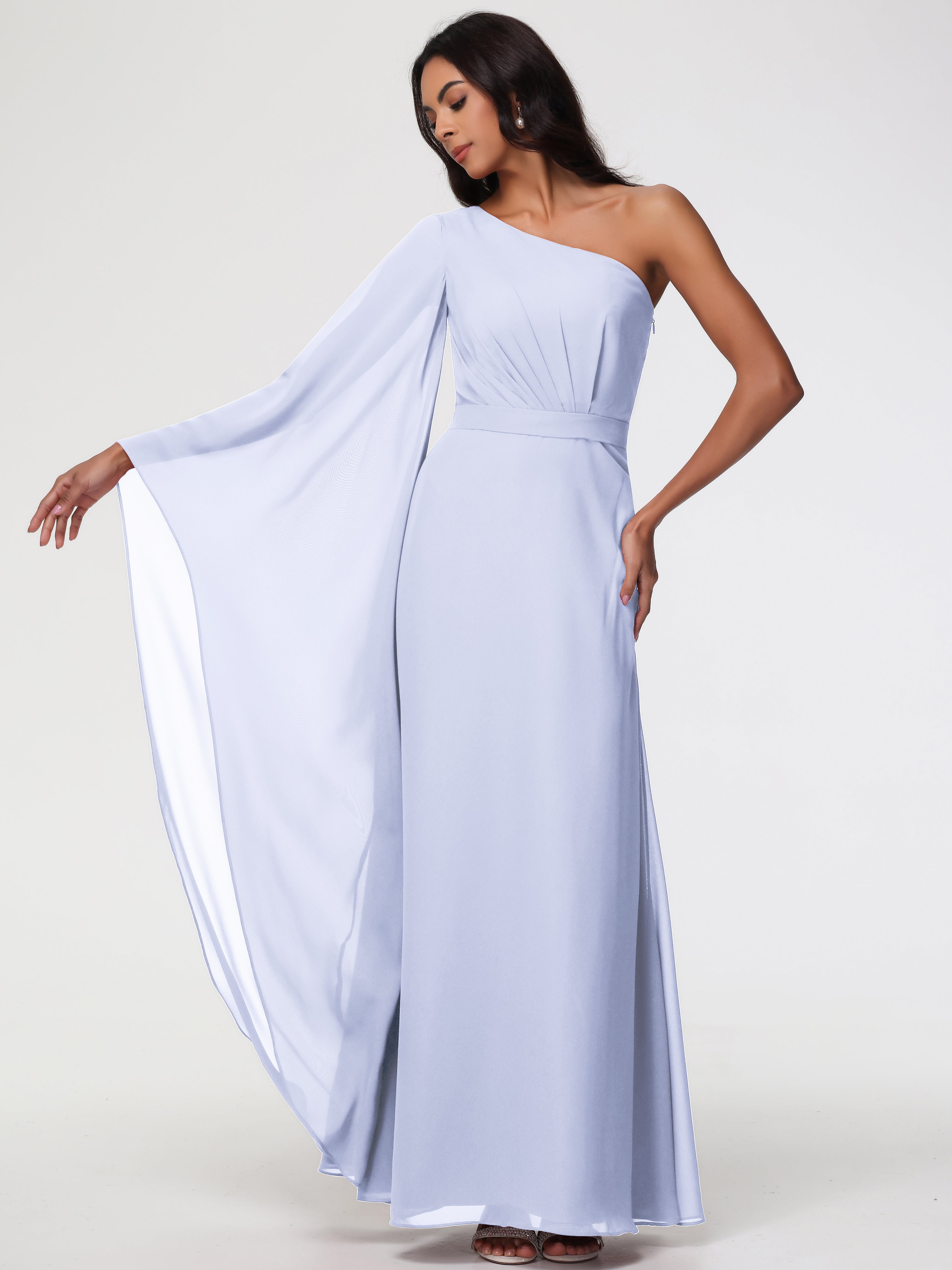 One Shoulder A-Line Pleats Floor-Length Chiffon Bridesmaid Dresses