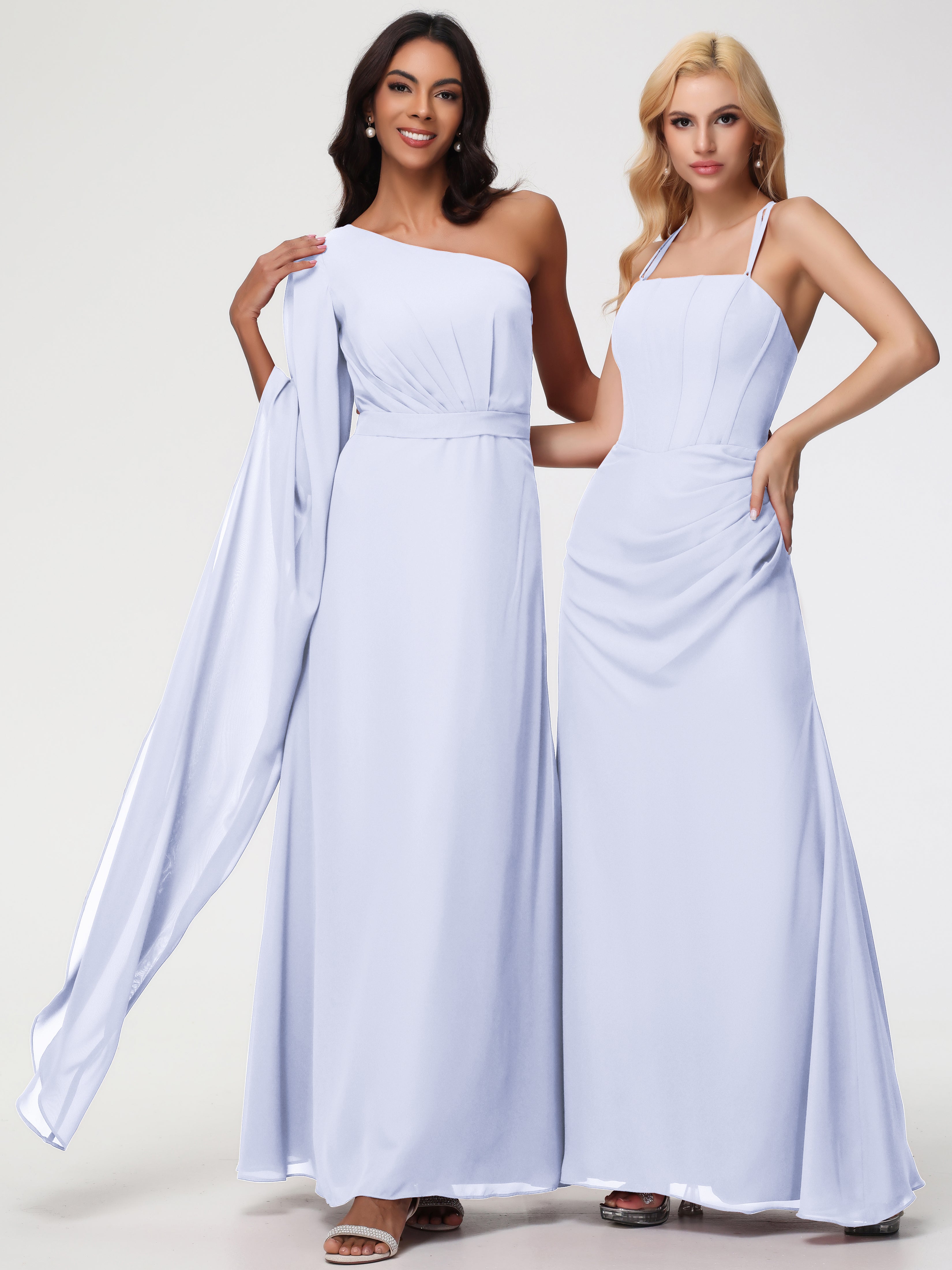 One Shoulder A-Line Pleats Floor-Length Chiffon Bridesmaid Dresses