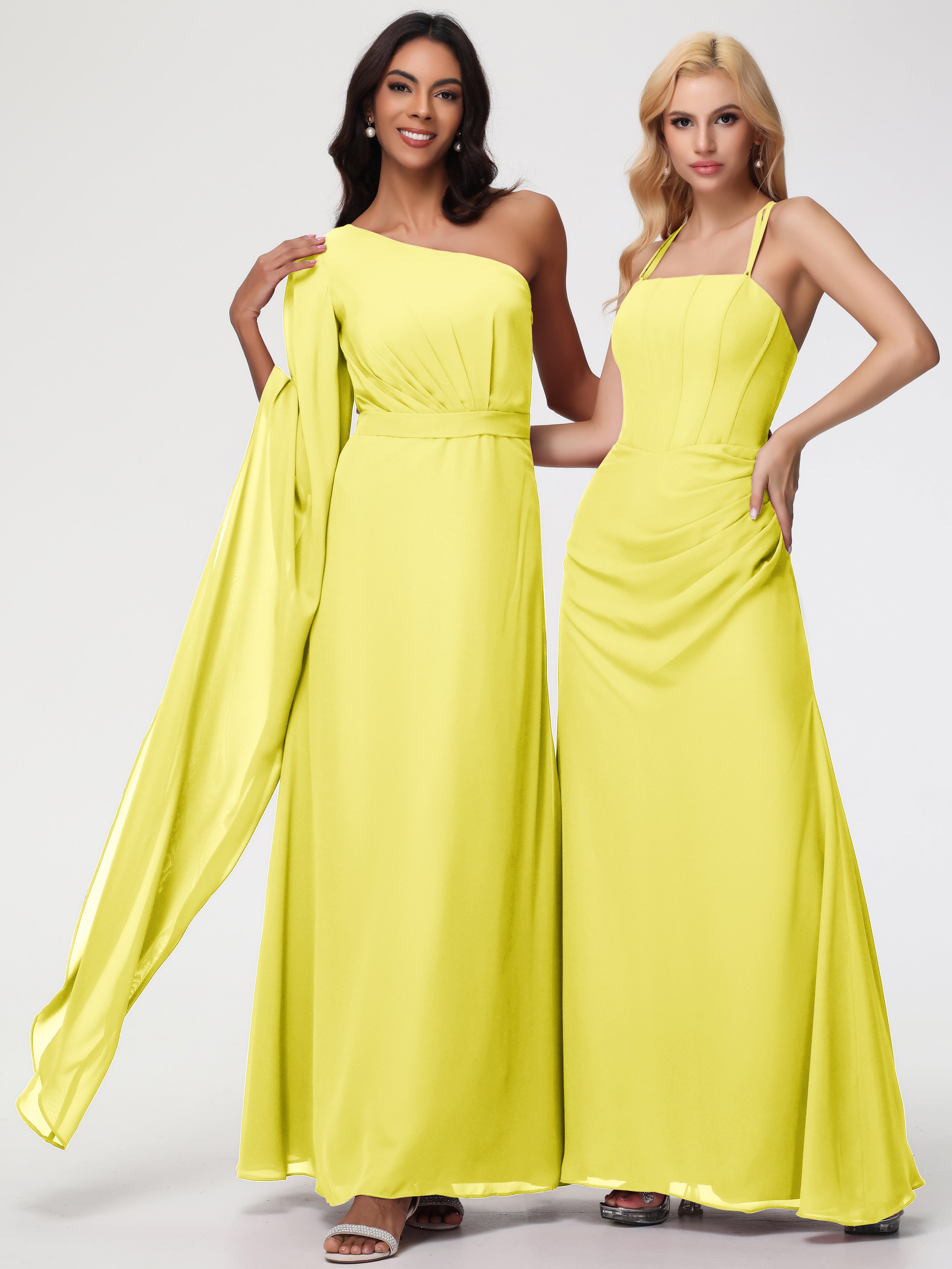 One Shoulder A-Line Pleats Floor-Length Chiffon Bridesmaid Dresses