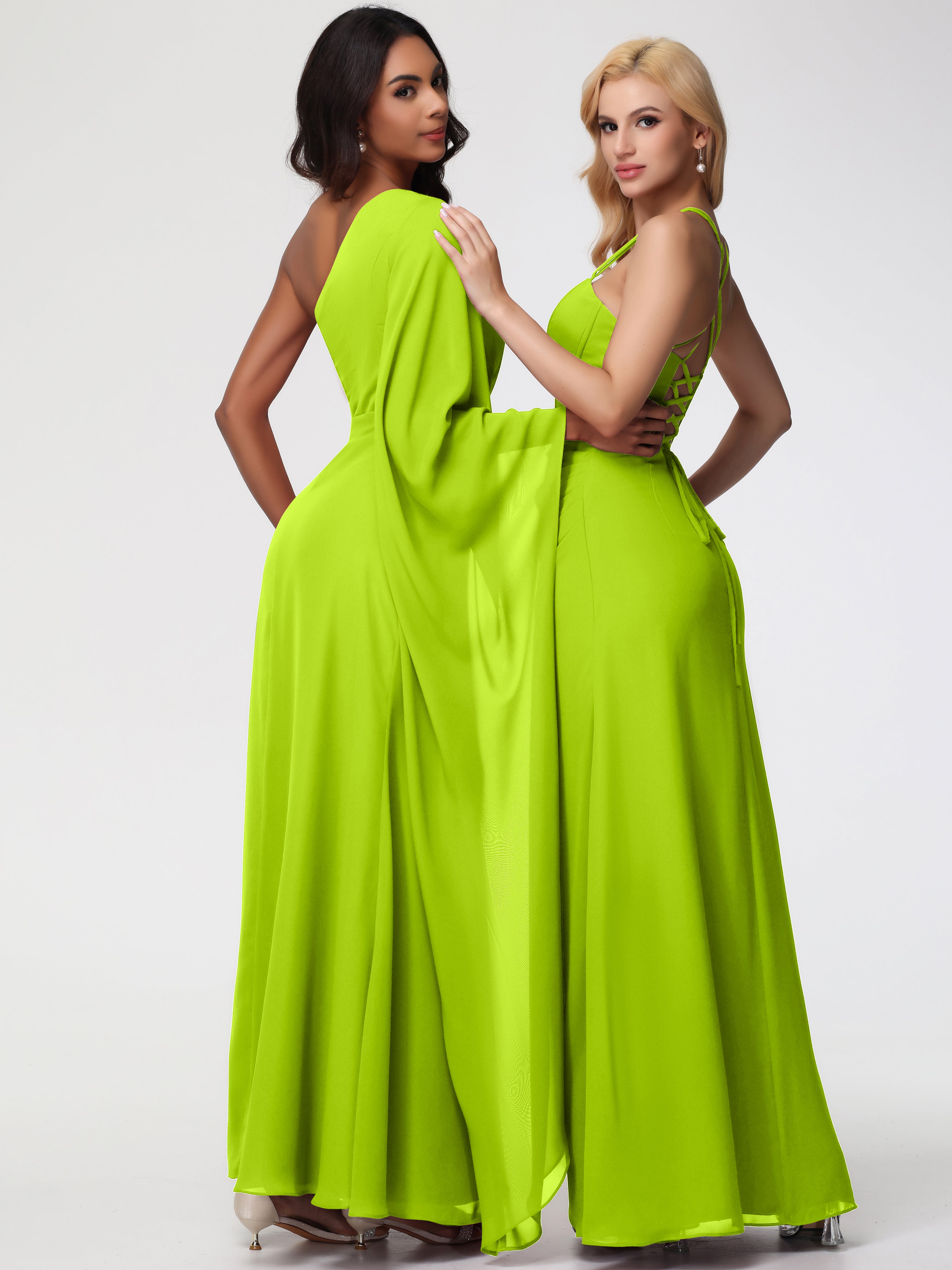 One Shoulder A-Line Pleats Floor-Length Chiffon Bridesmaid Dresses