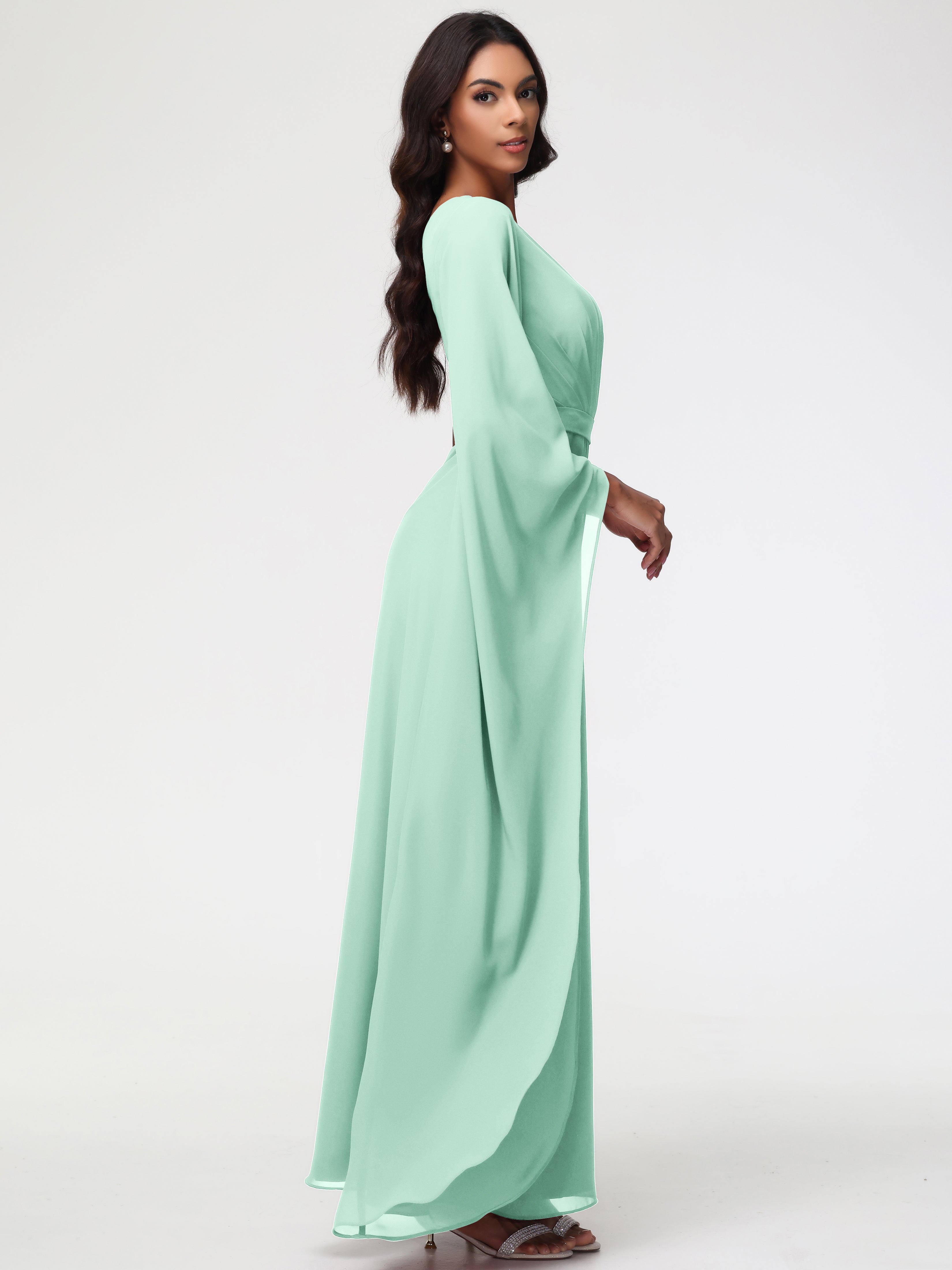 One Shoulder A-Line Pleats Floor-Length Chiffon Bridesmaid Dresses