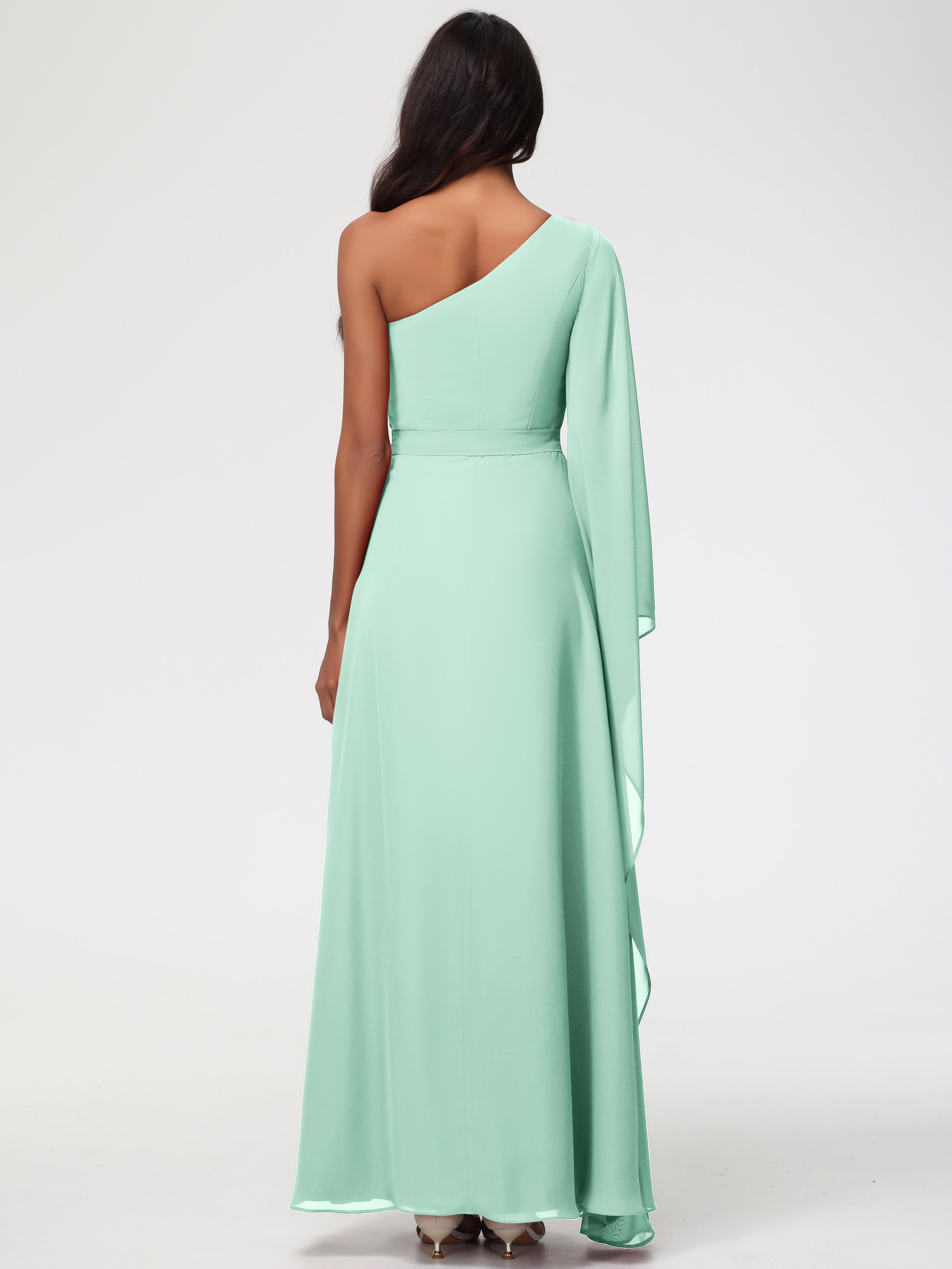 One Shoulder A-Line Pleats Floor-Length Chiffon Bridesmaid Dresses