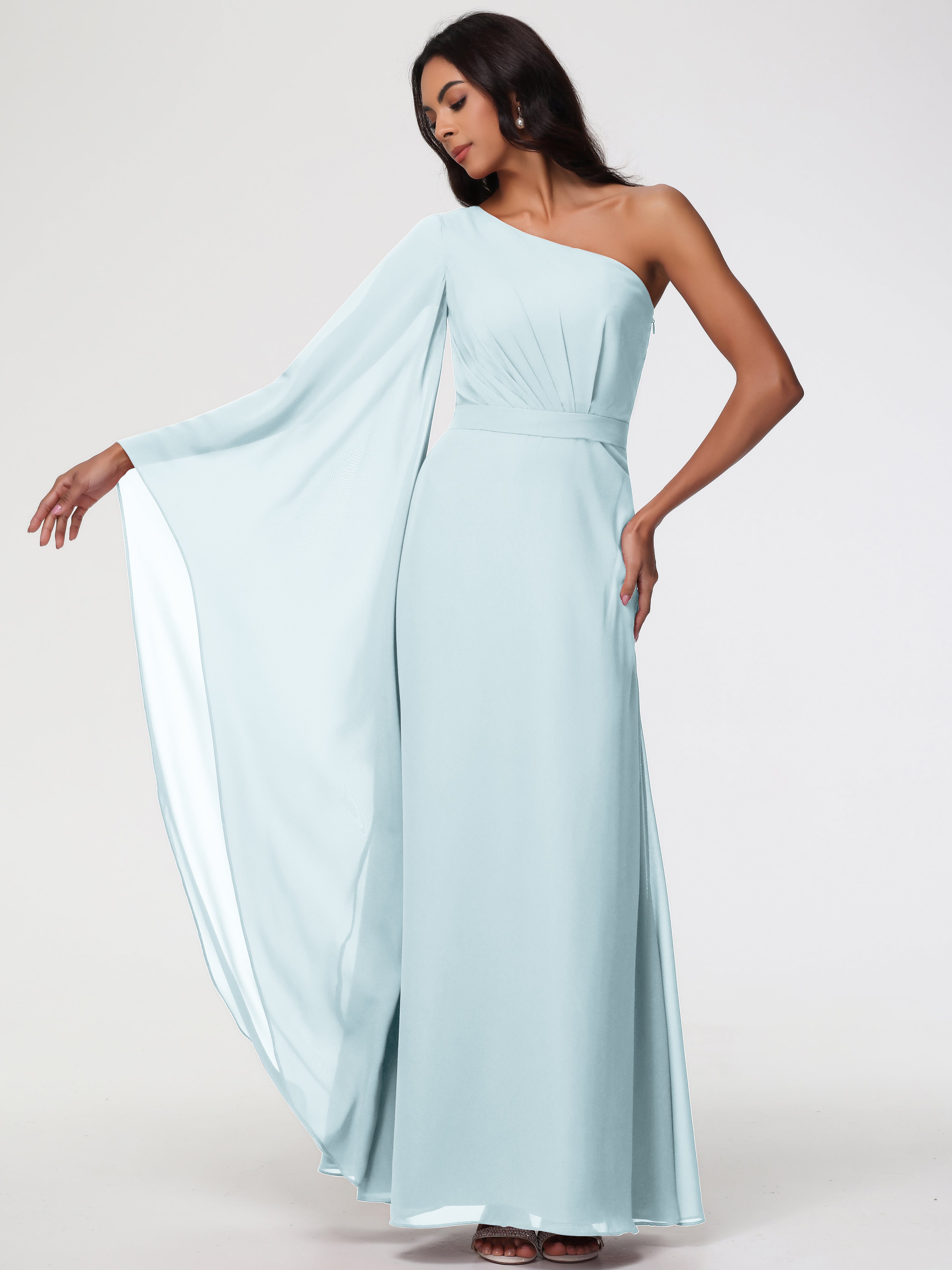 One Shoulder A-Line Pleats Floor-Length Chiffon Bridesmaid Dresses