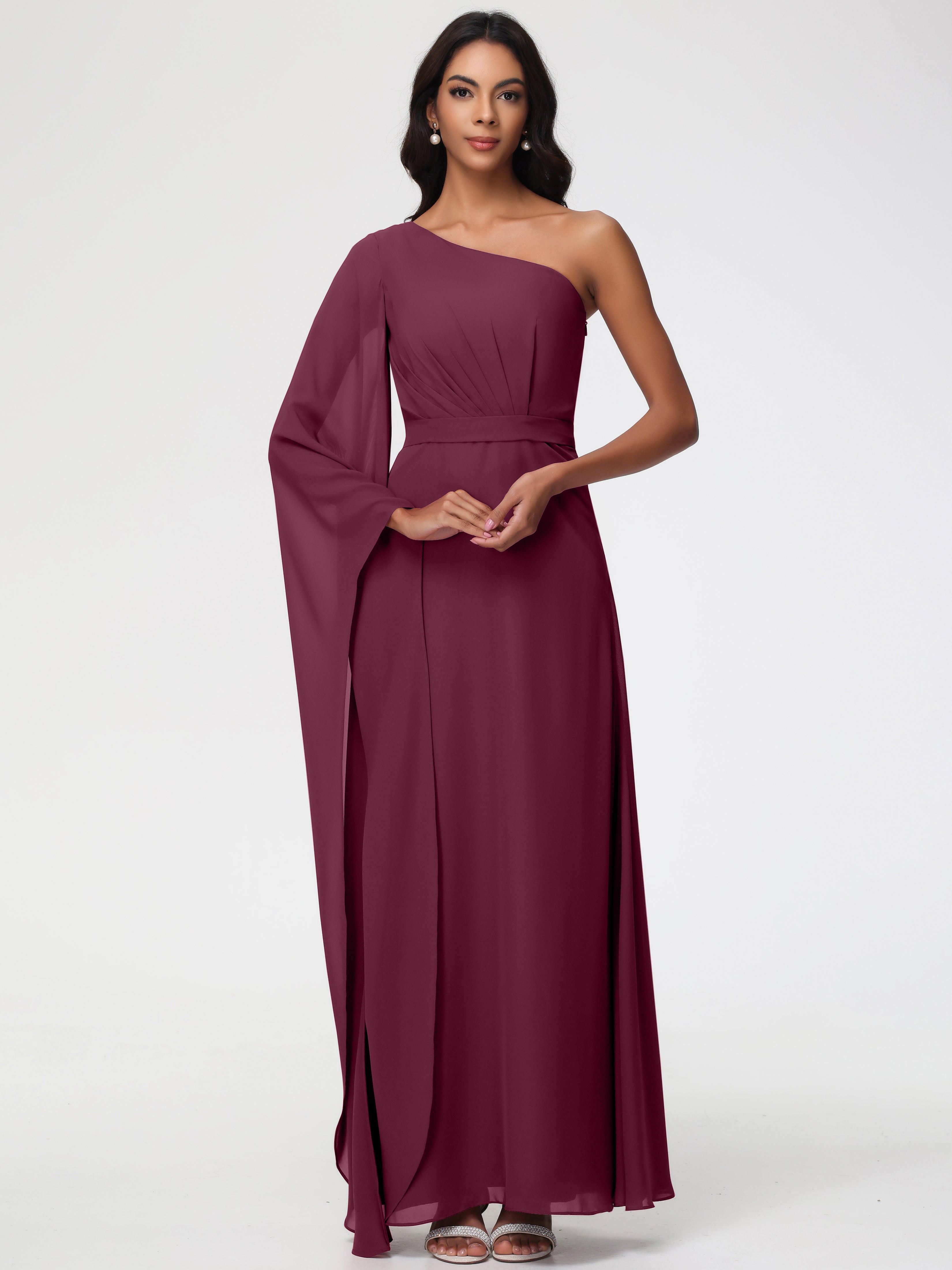 One Shoulder A-Line Pleats Floor-Length Chiffon Bridesmaid Dresses (Copy)