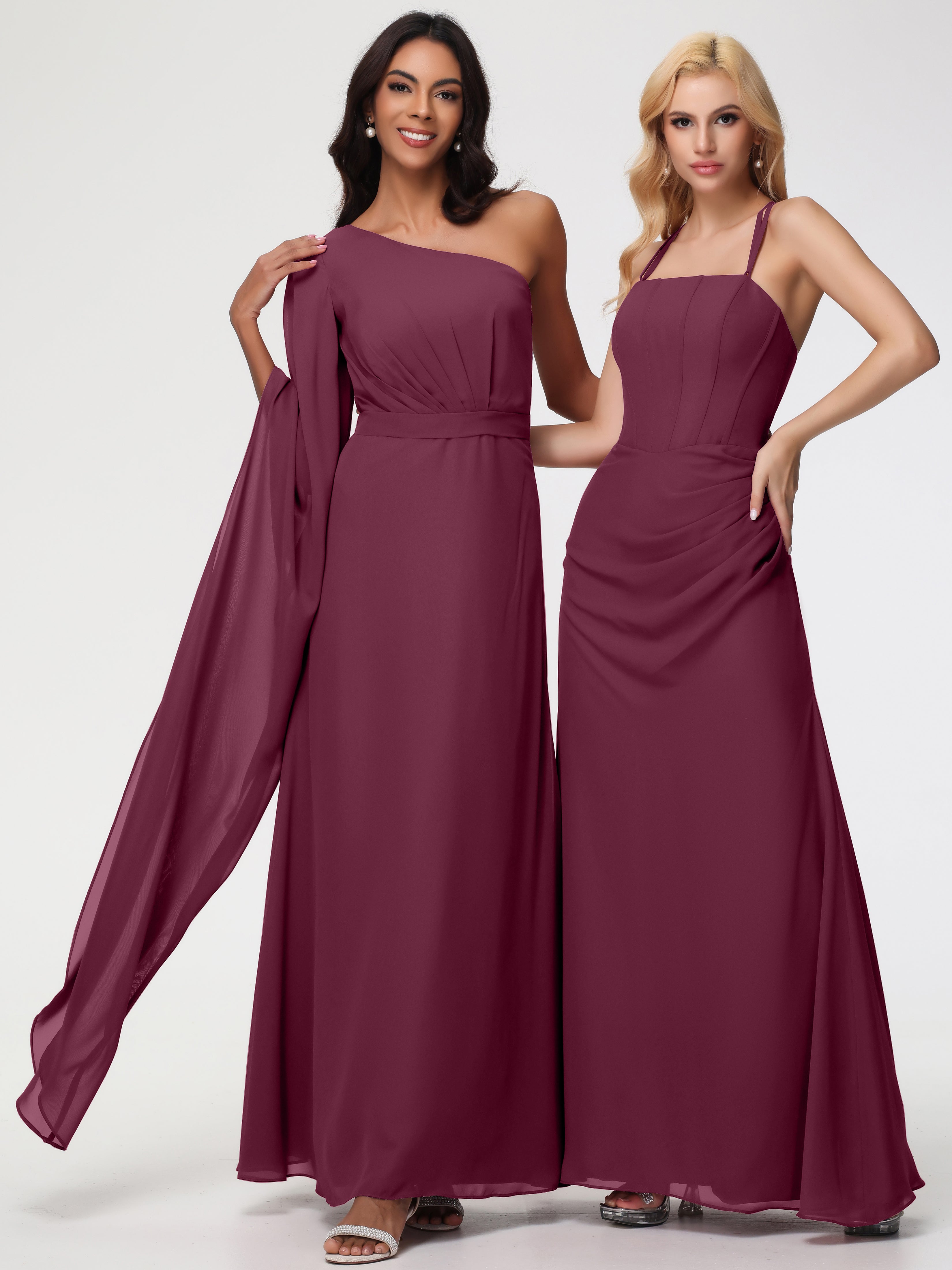 One Shoulder A-Line Pleats Floor-Length Chiffon Bridesmaid Dresses (Copy)
