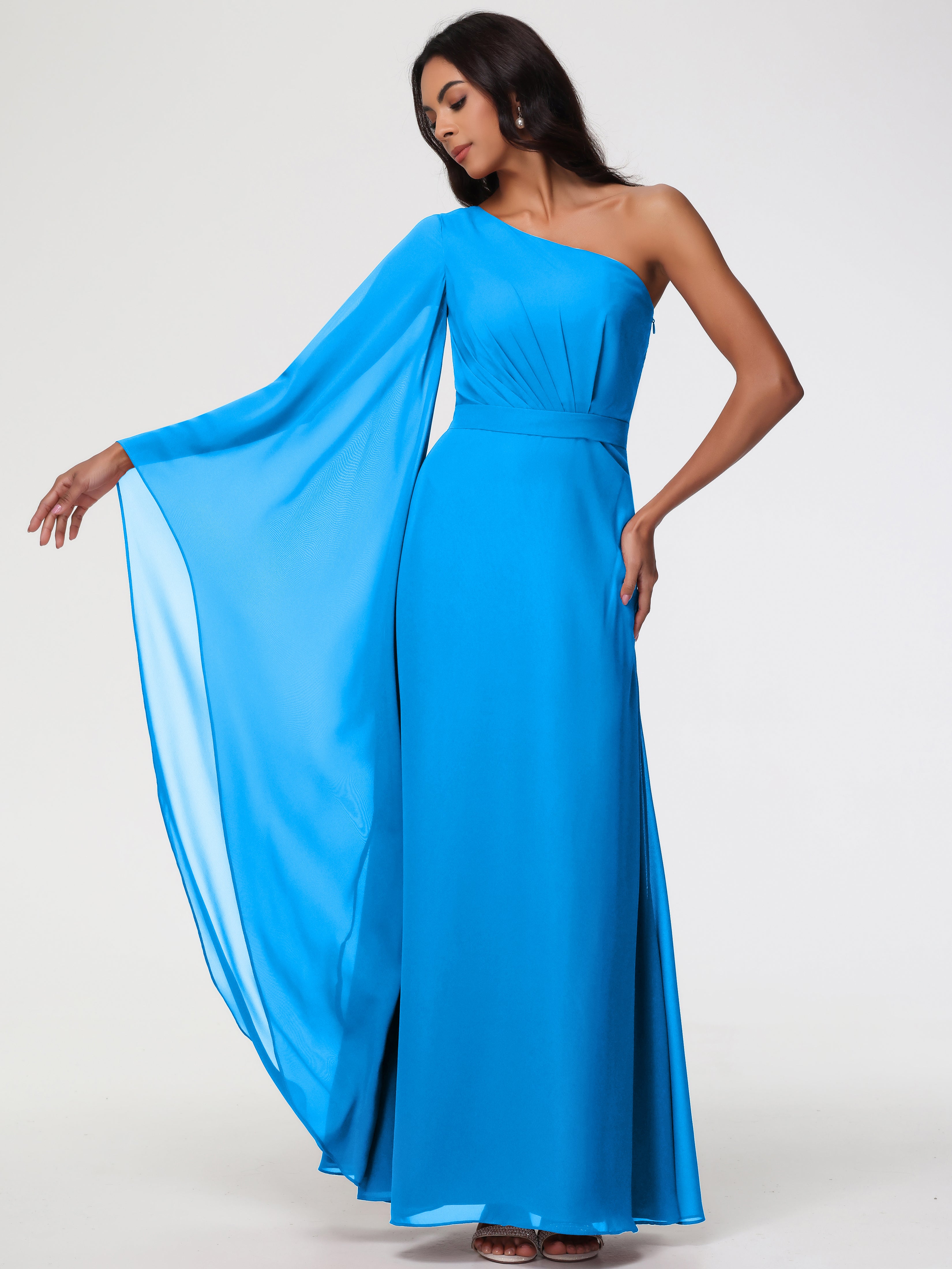 One Shoulder A-Line Pleats Floor-Length Chiffon Bridesmaid Dresses (Copy)