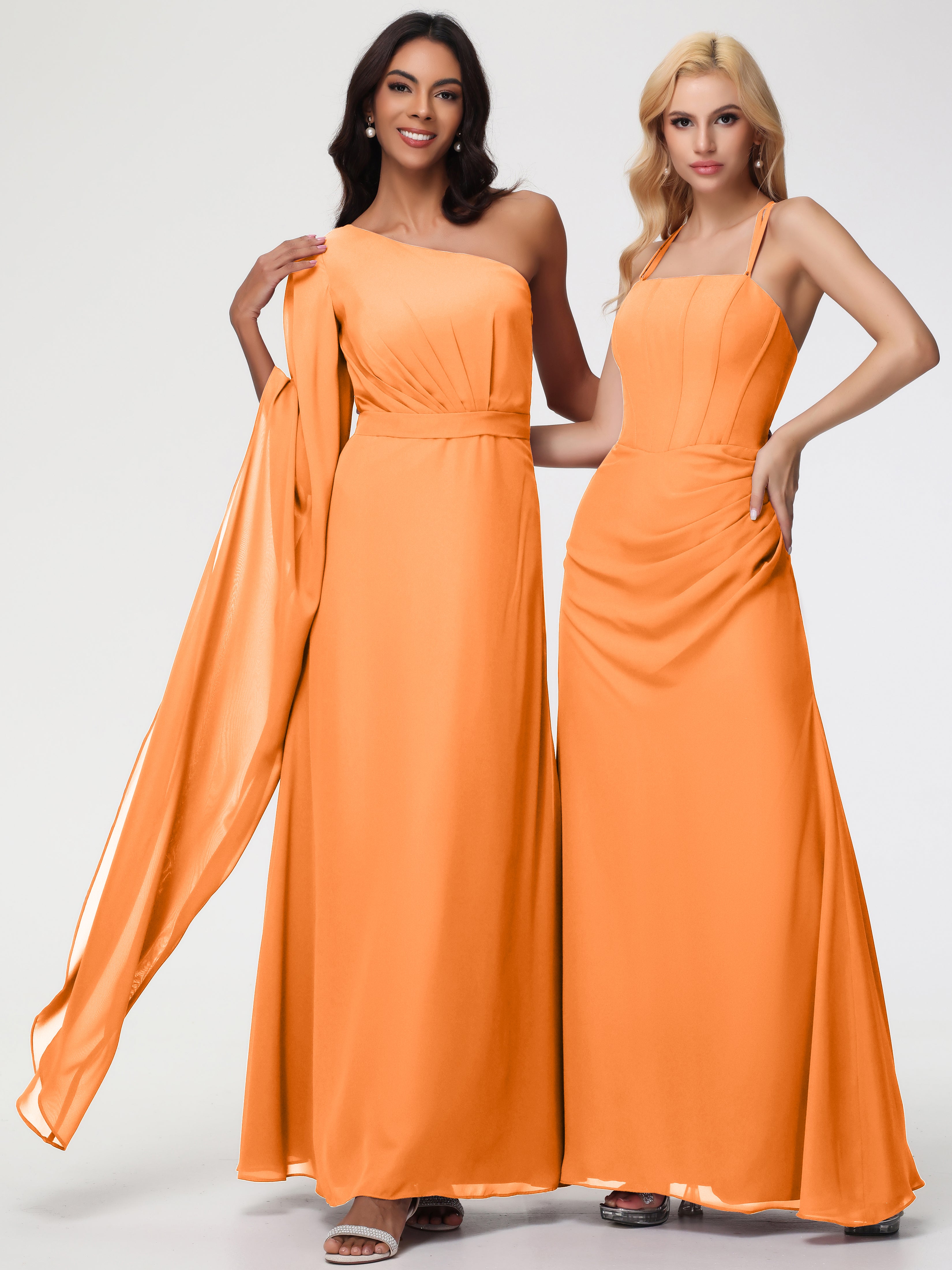 One Shoulder A-Line Pleats Floor-Length Chiffon Bridesmaid Dresses (Copy)