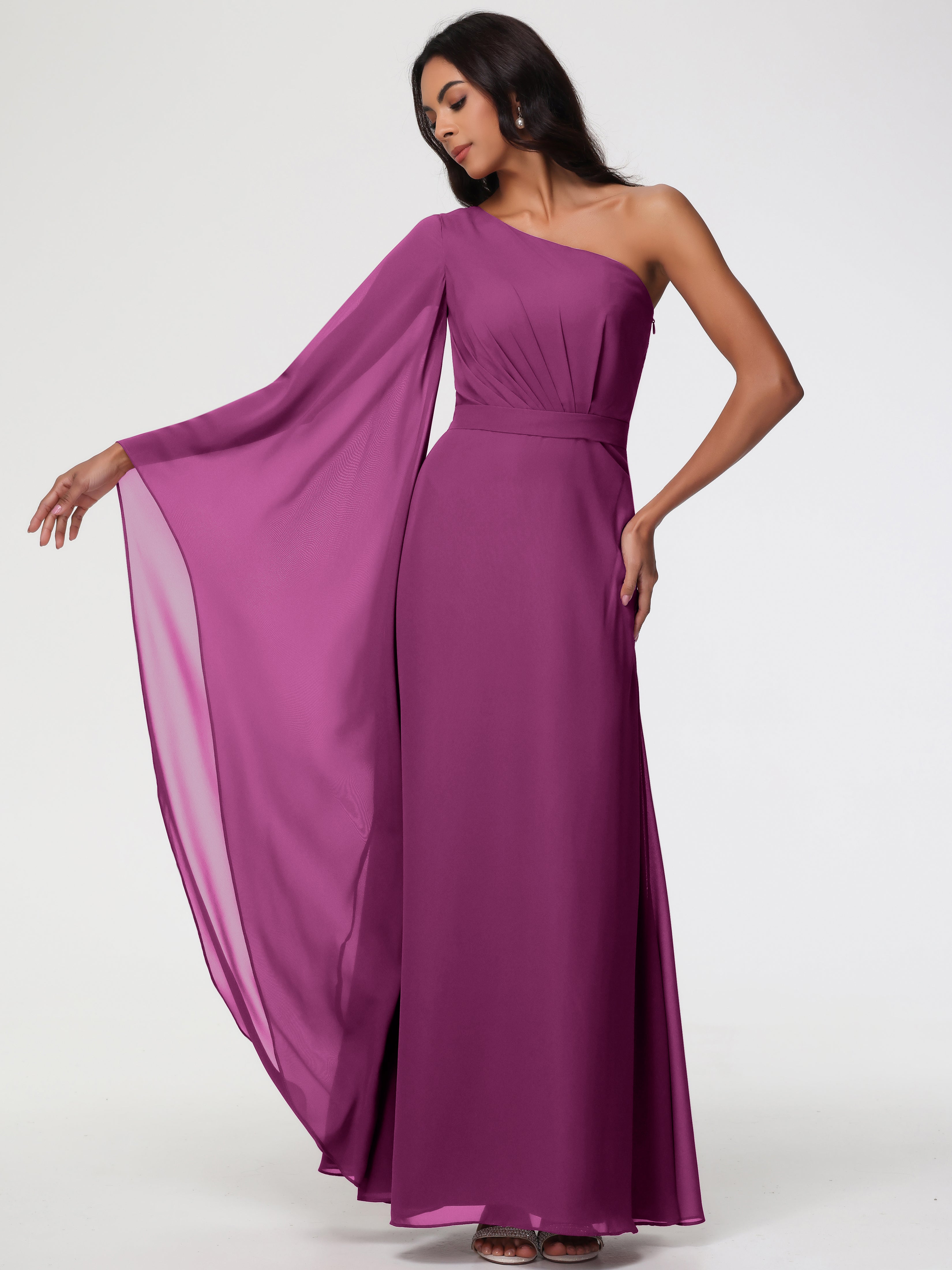 One Shoulder A-Line Pleats Floor-Length Chiffon Bridesmaid Dresses (Copy)