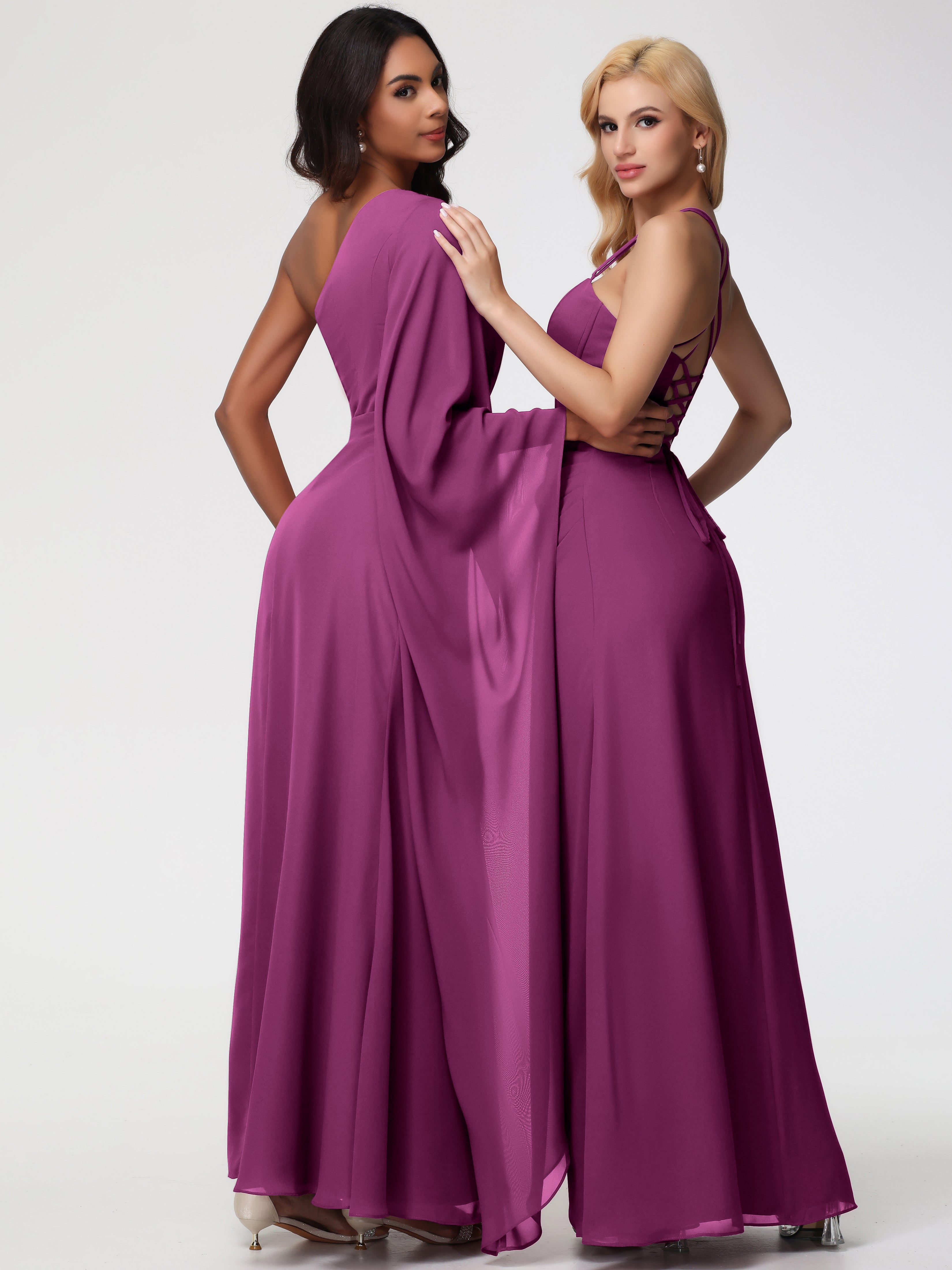 One Shoulder A-Line Pleats Floor-Length Chiffon Bridesmaid Dresses (Copy)