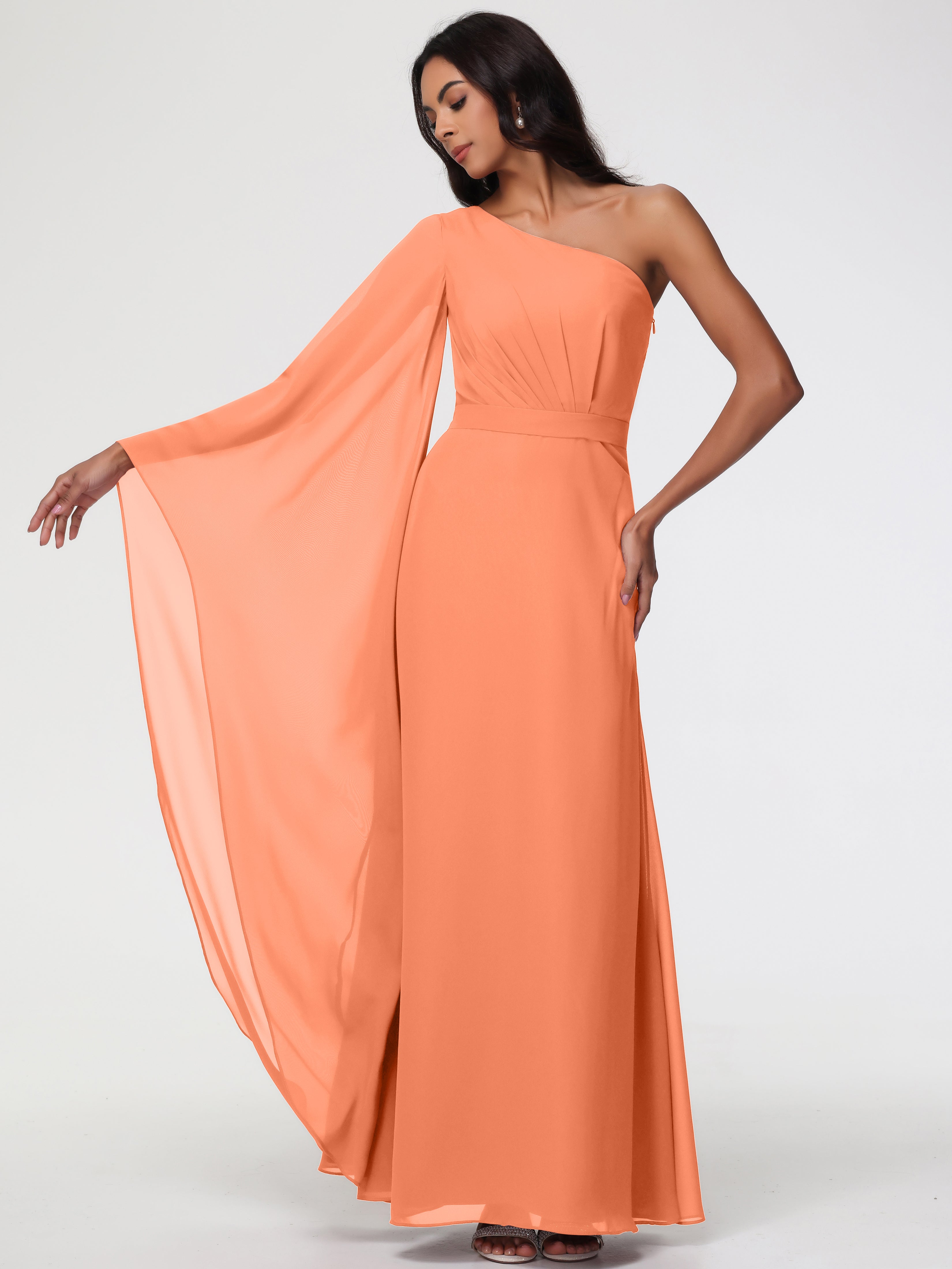 One Shoulder A-Line Pleats Floor-Length Chiffon Bridesmaid Dresses (Copy)