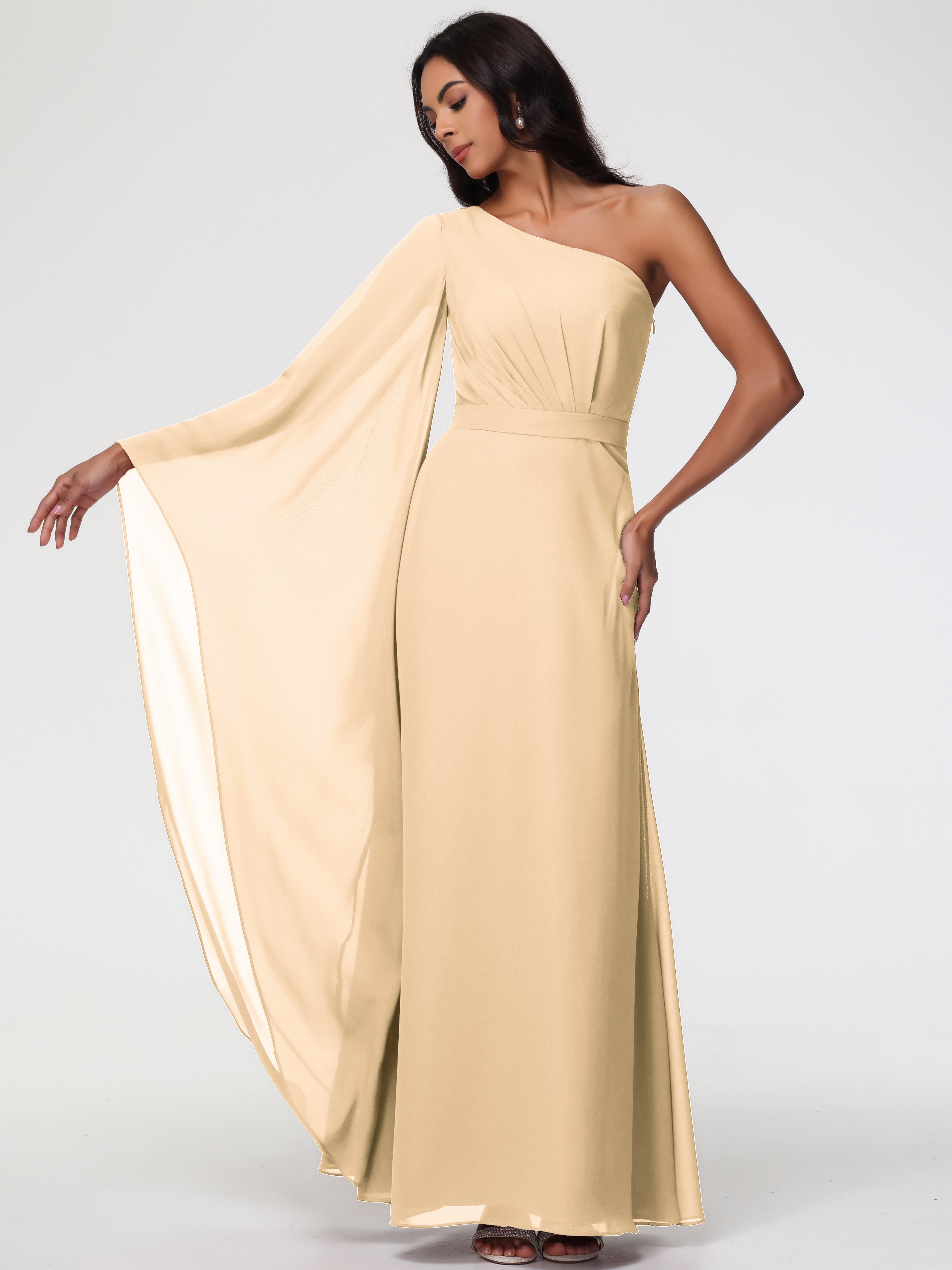 One Shoulder A-Line Pleats Floor-Length Chiffon Bridesmaid Dresses (Copy)