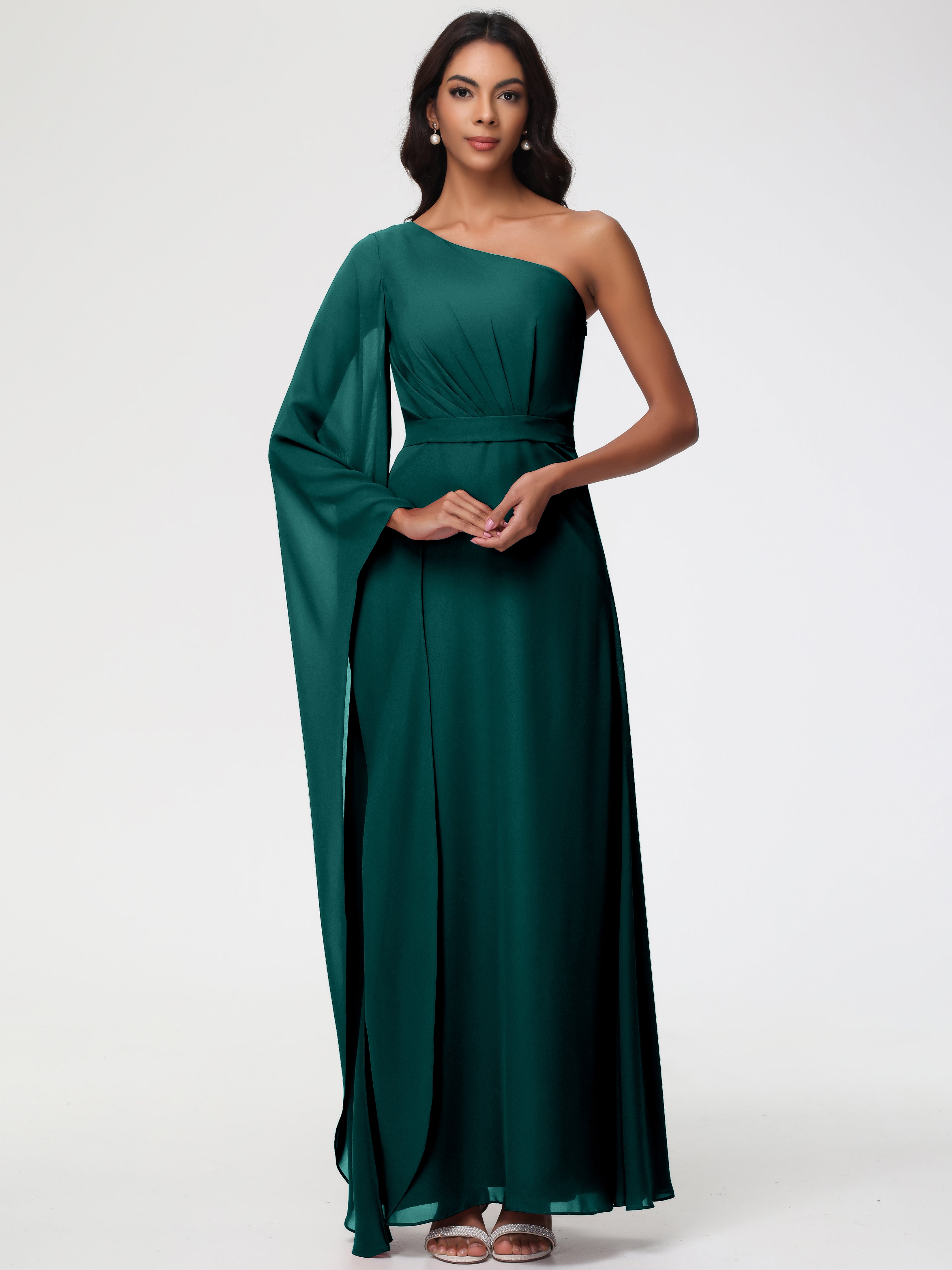 One Shoulder A-Line Pleats Floor-Length Chiffon Bridesmaid Dresses (Copy)