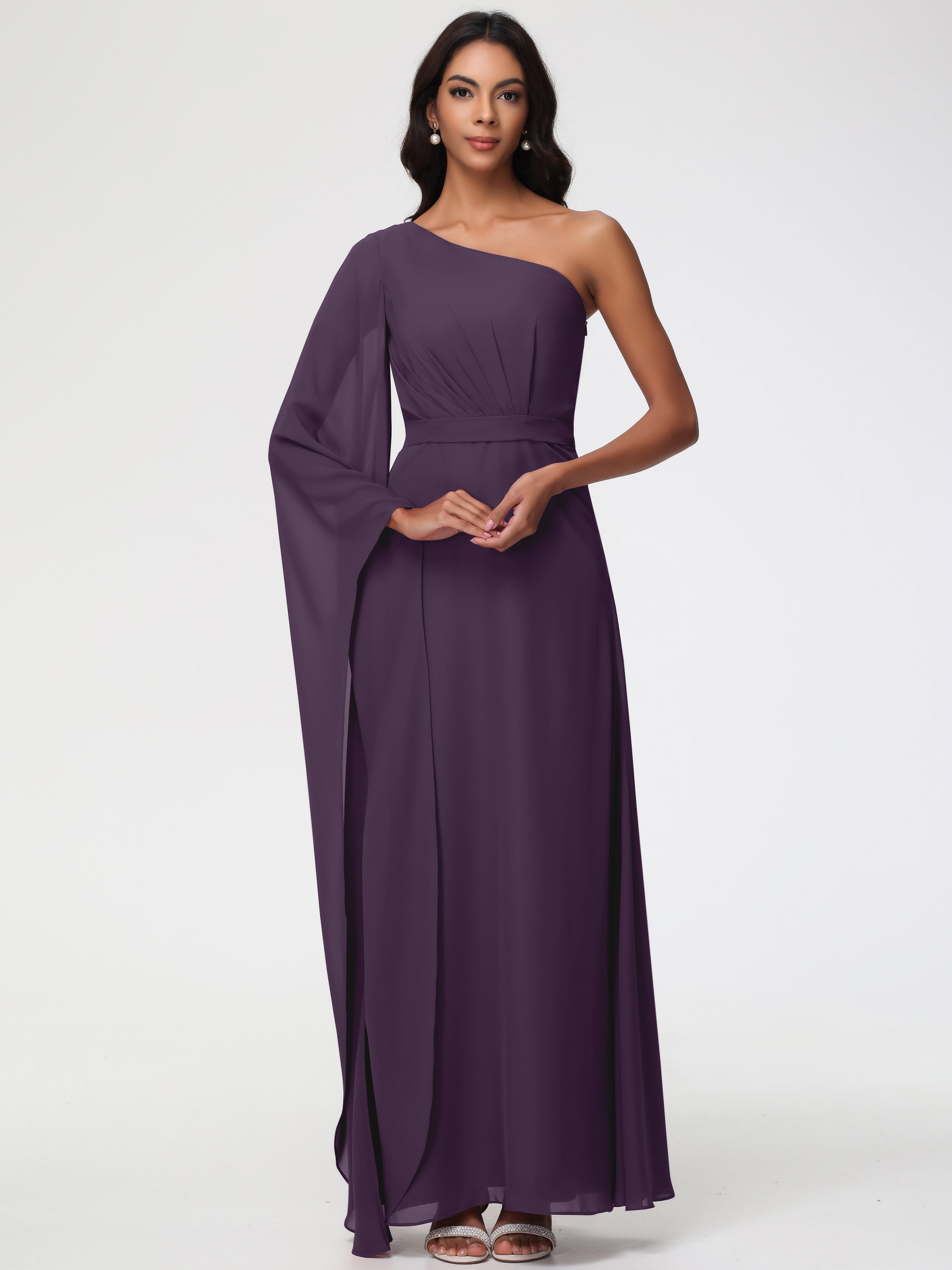 One Shoulder A-Line Pleats Floor-Length Chiffon Bridesmaid Dresses (Copy)