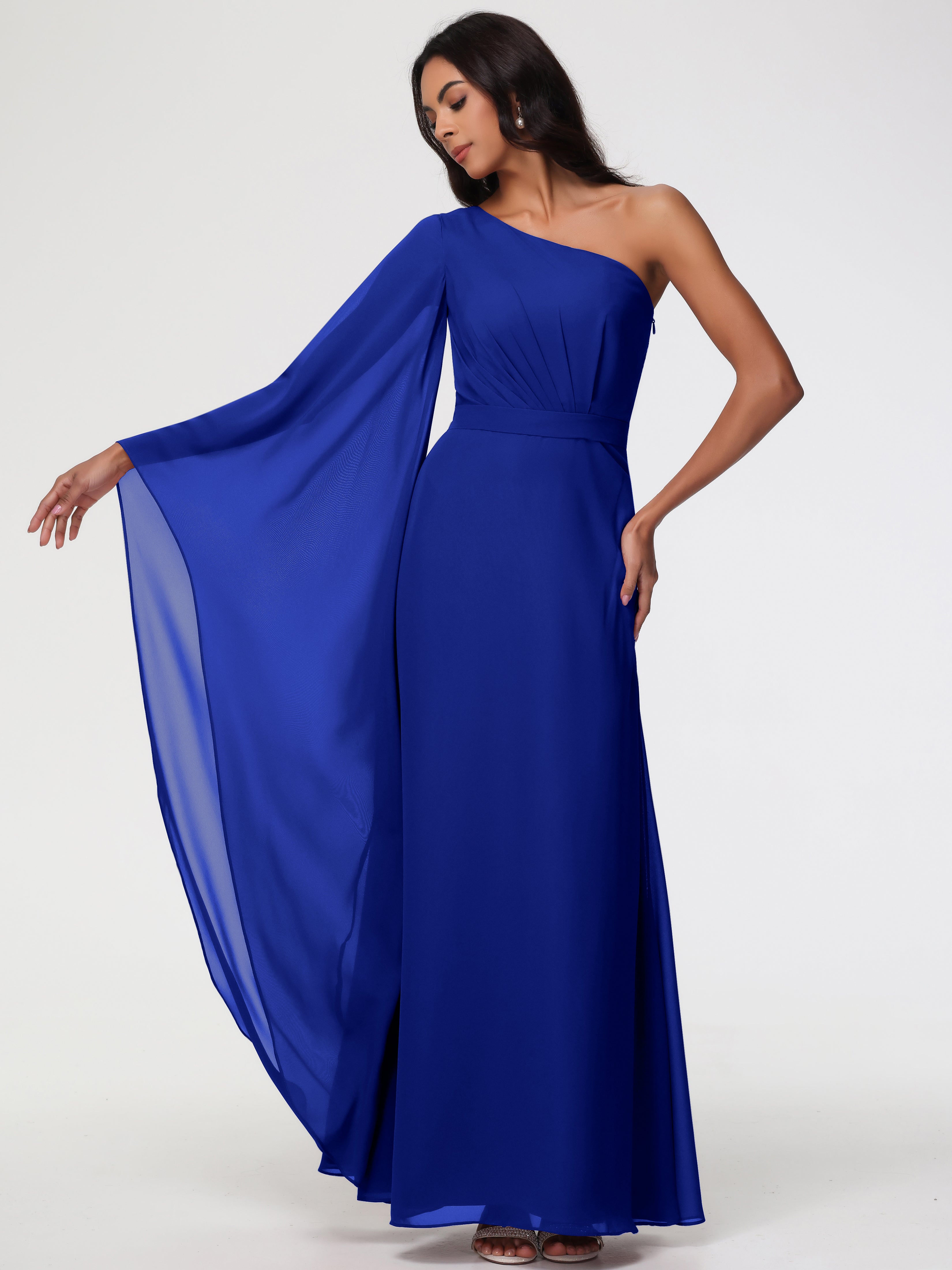 One Shoulder A-Line Pleats Floor-Length Chiffon Bridesmaid Dresses (Copy)