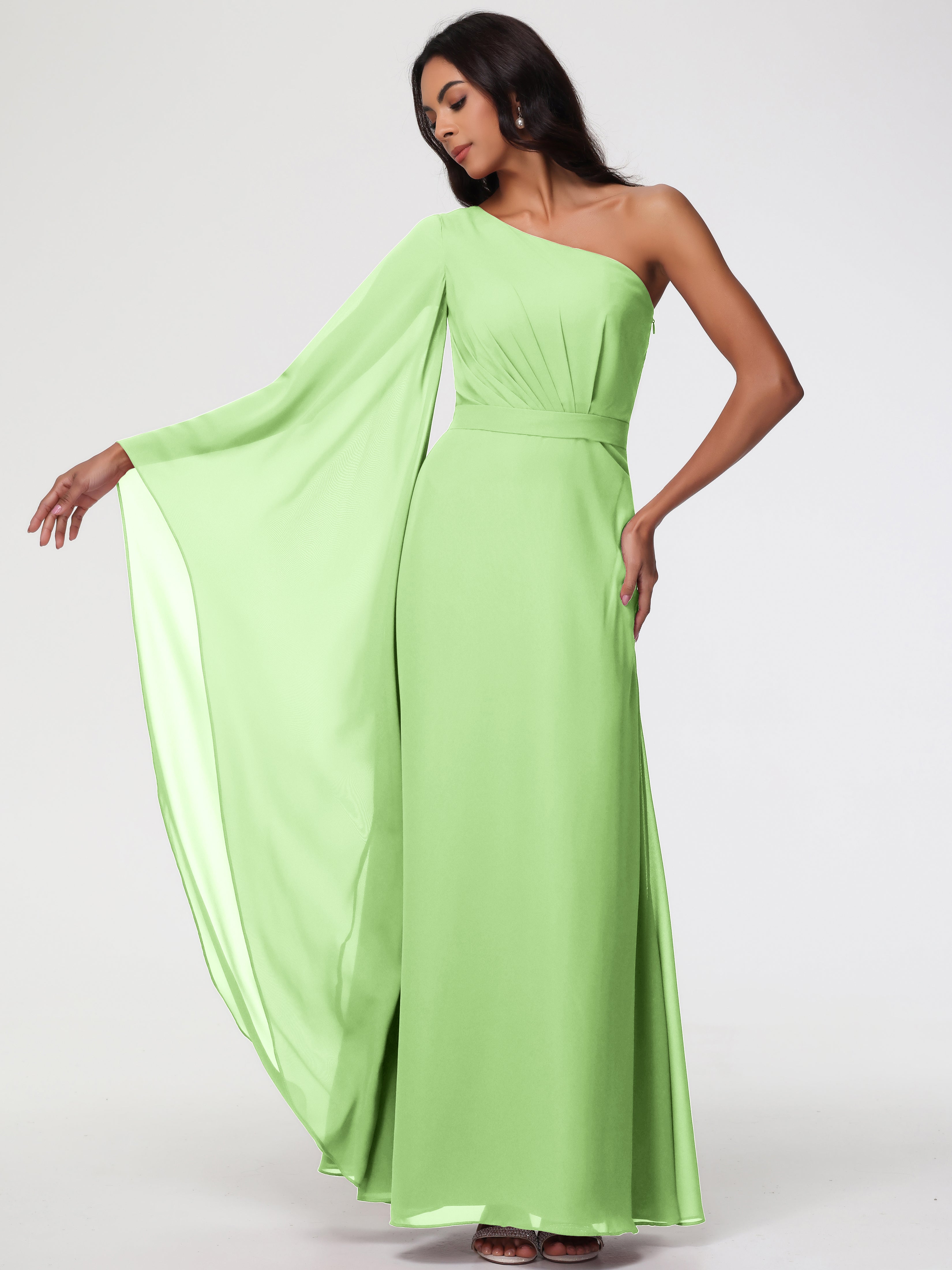 One Shoulder A-Line Pleats Floor-Length Chiffon Bridesmaid Dresses (Copy)