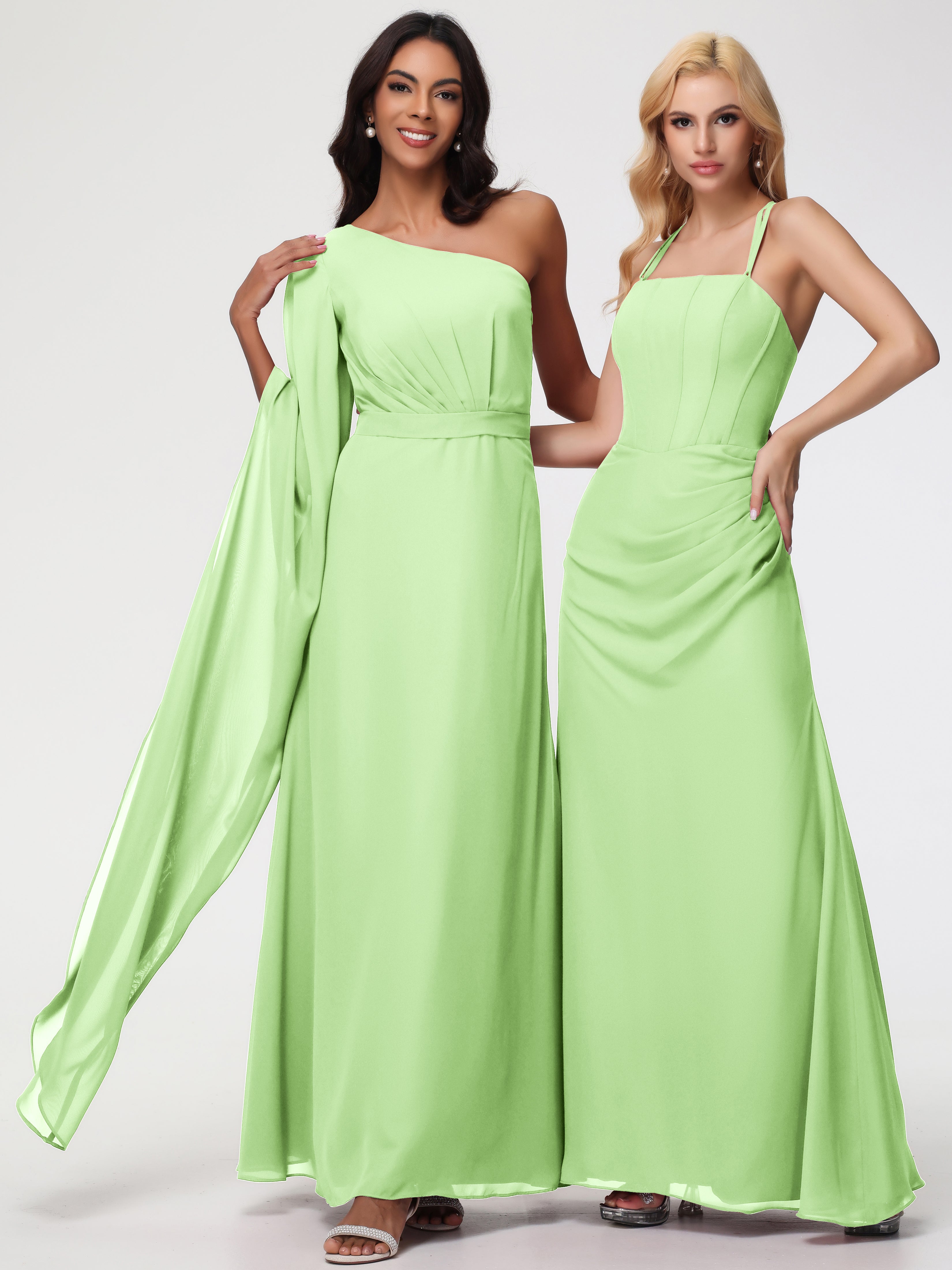 One Shoulder A-Line Pleats Floor-Length Chiffon Bridesmaid Dresses (Copy)