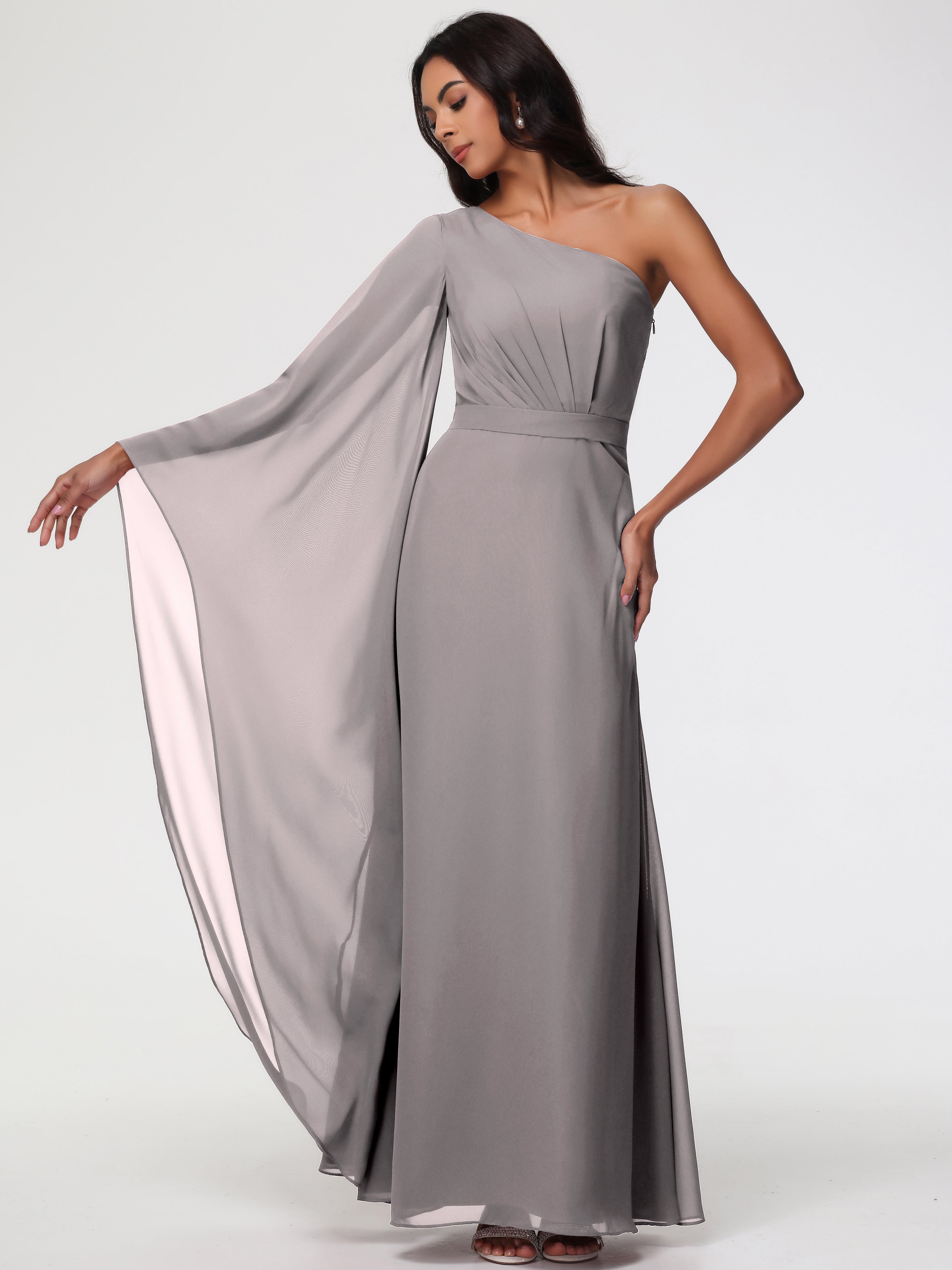 One Shoulder A-Line Pleats Floor-Length Chiffon Bridesmaid Dresses (Copy)