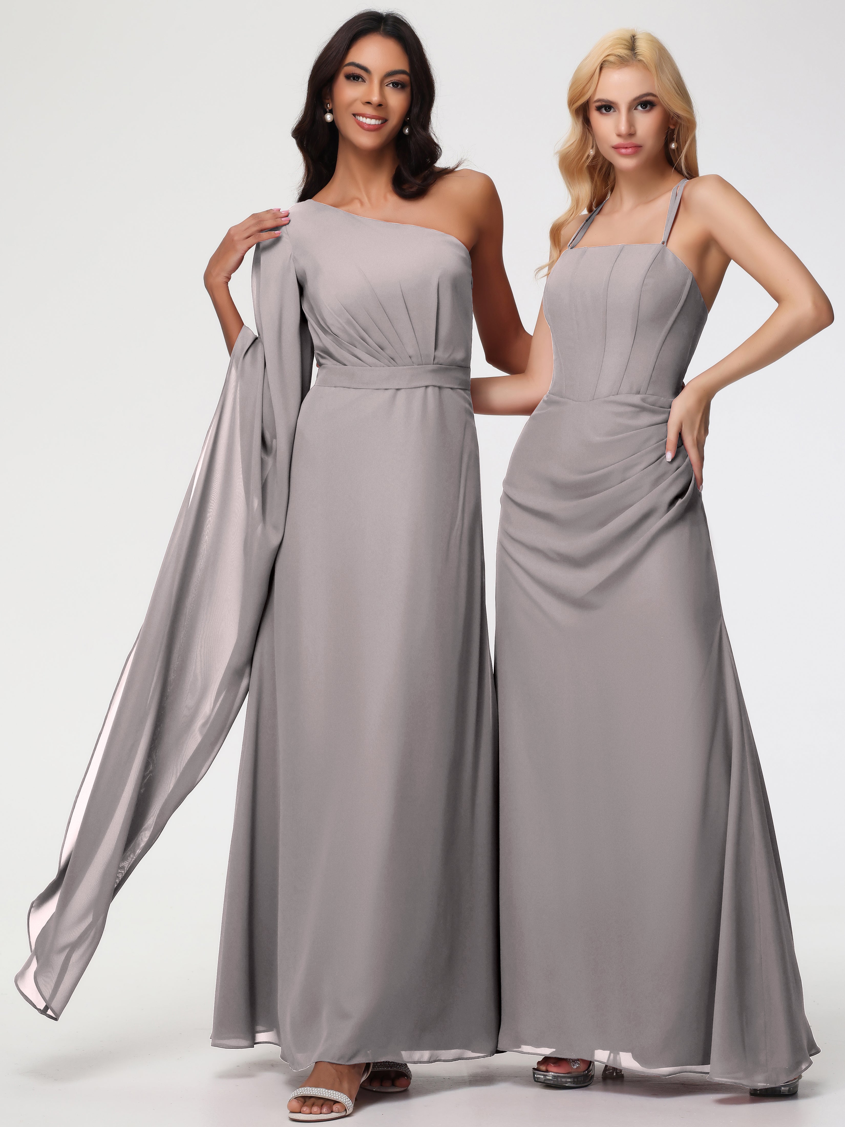One Shoulder A-Line Pleats Floor-Length Chiffon Bridesmaid Dresses (Copy)