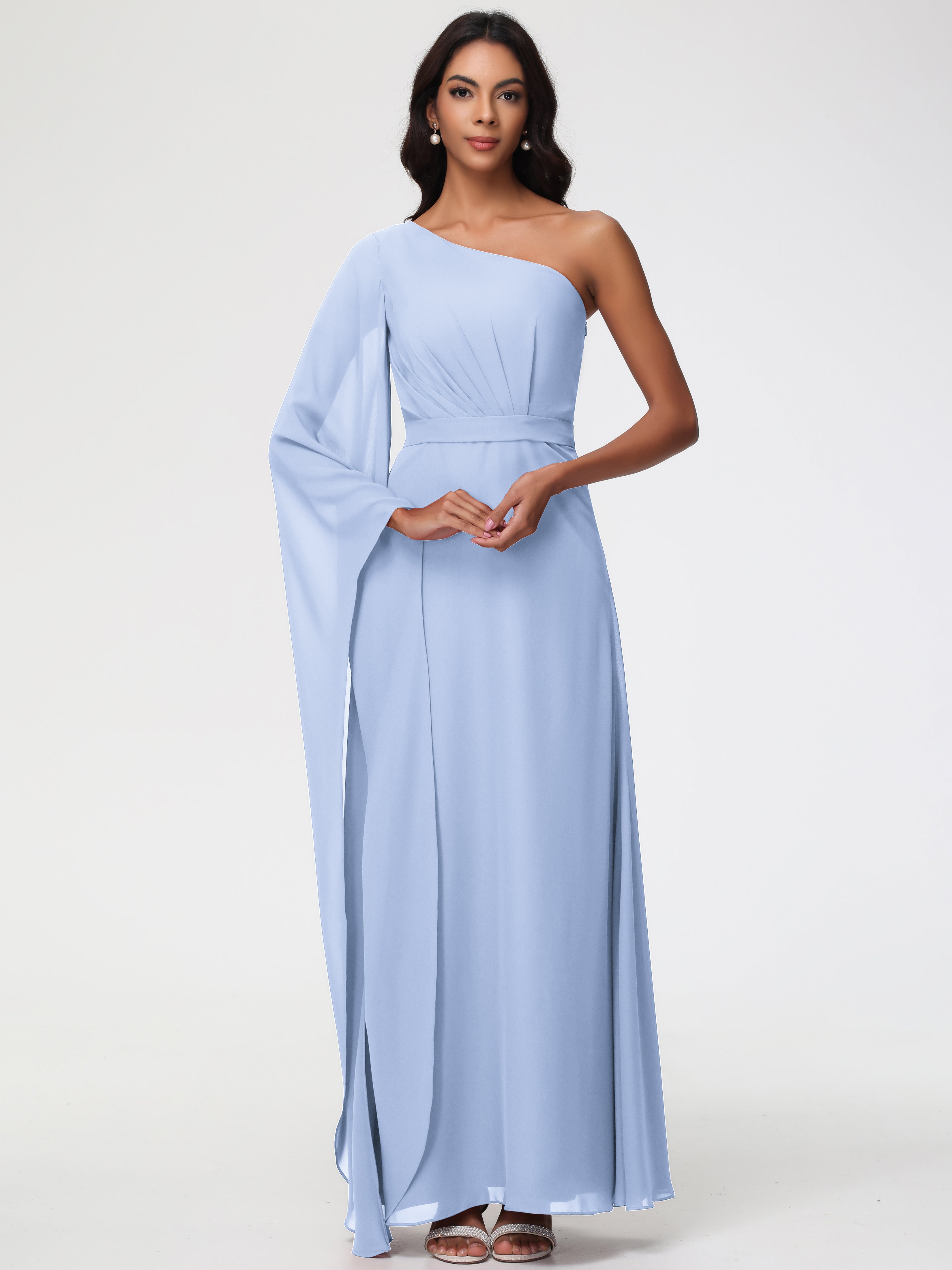 Light Sky Blue Bridesmaid Dresses One Shoulder A-Line Pleats Floor-Len Light Sky Blue Bridesmaid Dresses One Shoulder A-Line Pleats Floor-Len