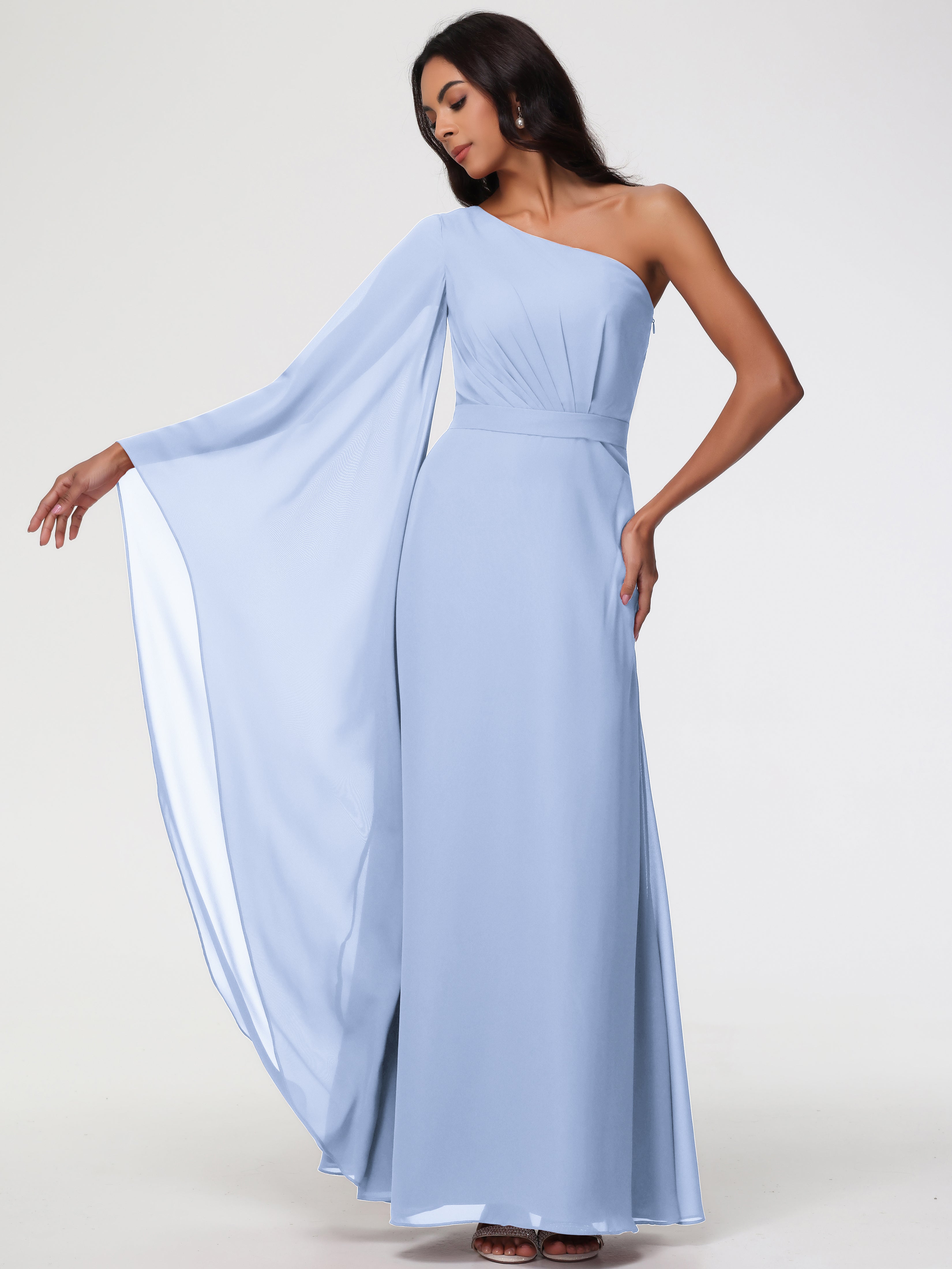 One Shoulder A-Line Pleats Floor-Length Chiffon Bridesmaid Dresses (Copy)