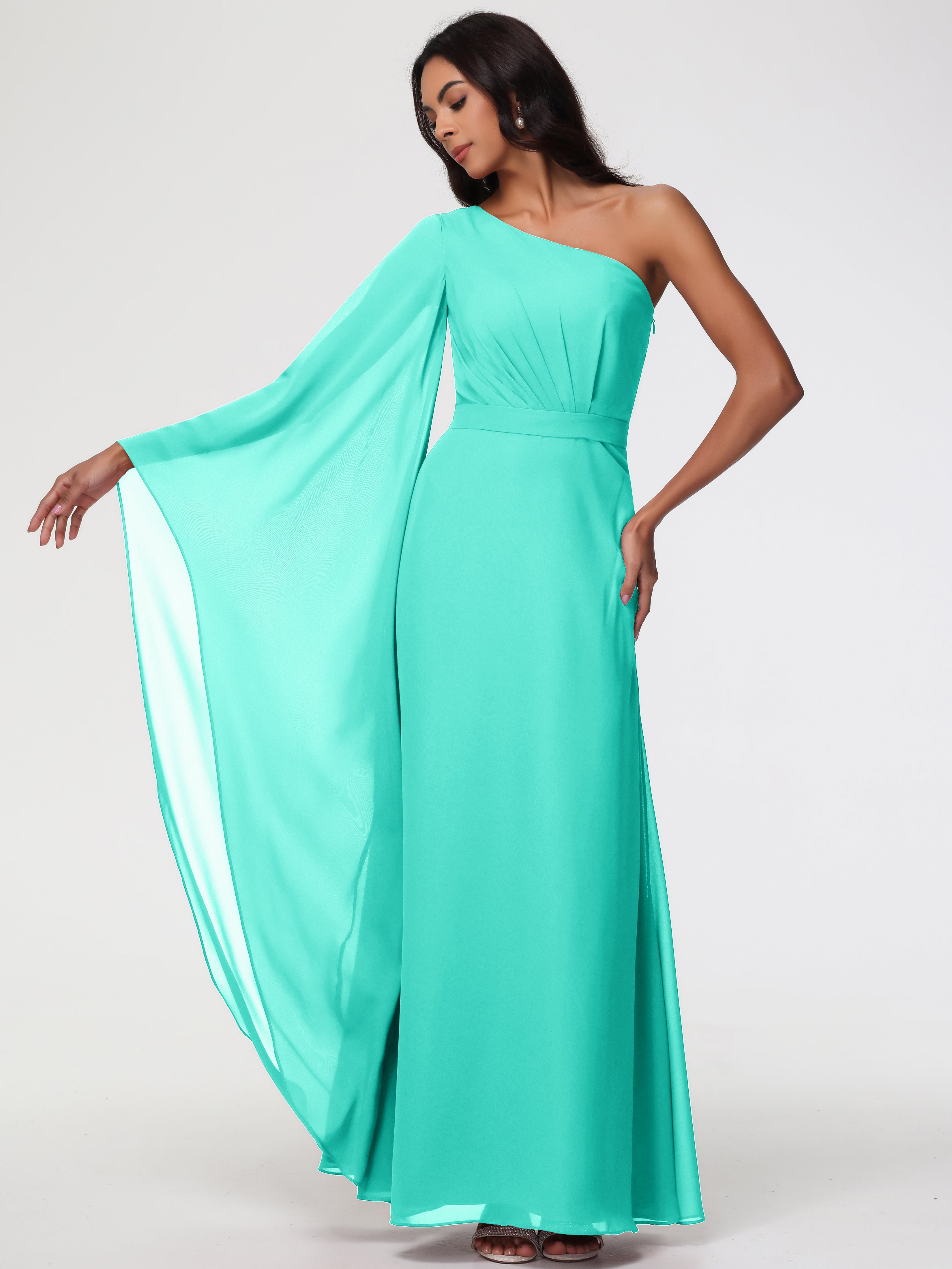 One Shoulder A-Line Pleats Floor-Length Chiffon Bridesmaid Dresses (Copy)