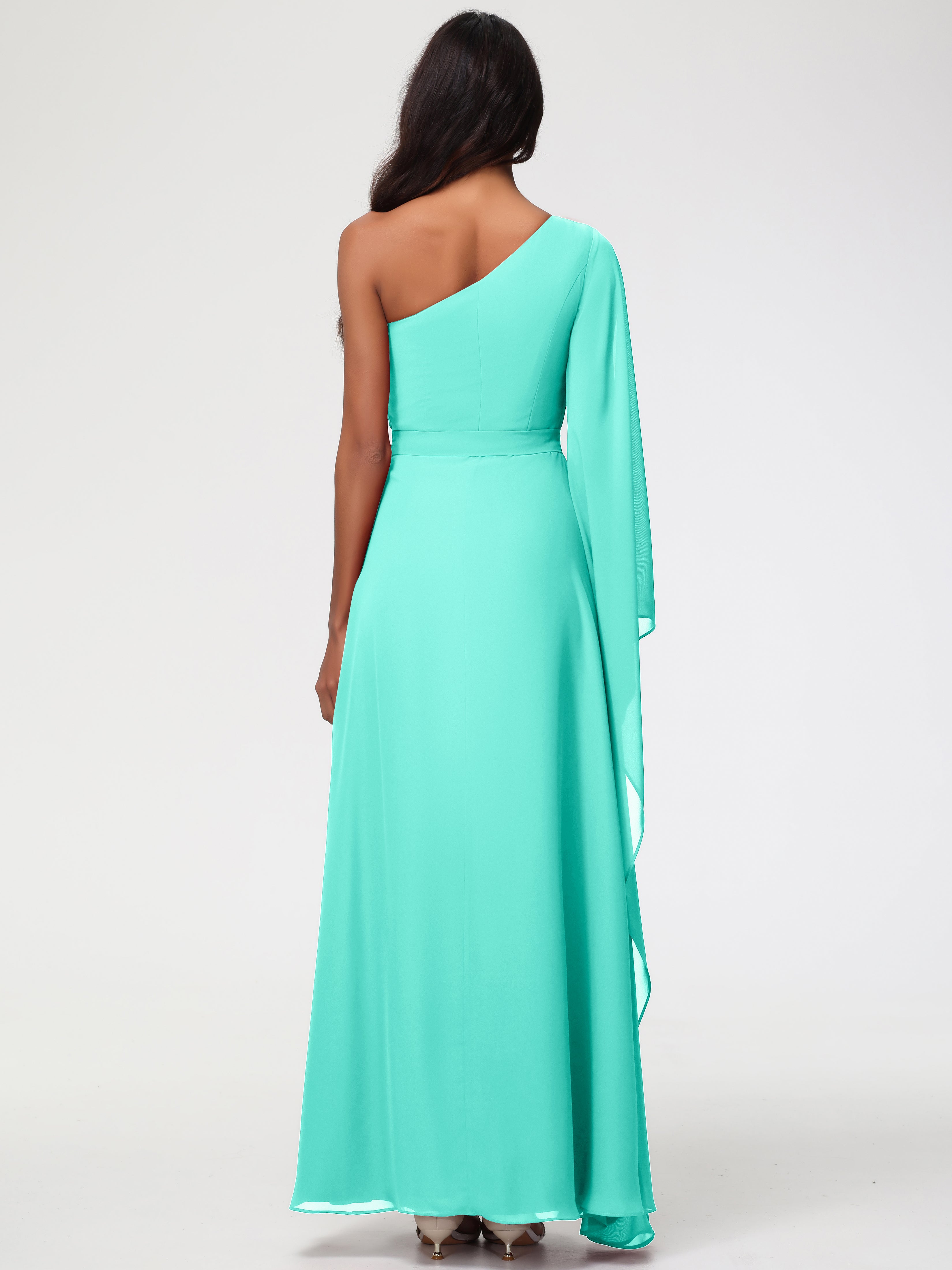 One Shoulder A-Line Pleats Floor-Length Chiffon Bridesmaid Dresses (Copy)