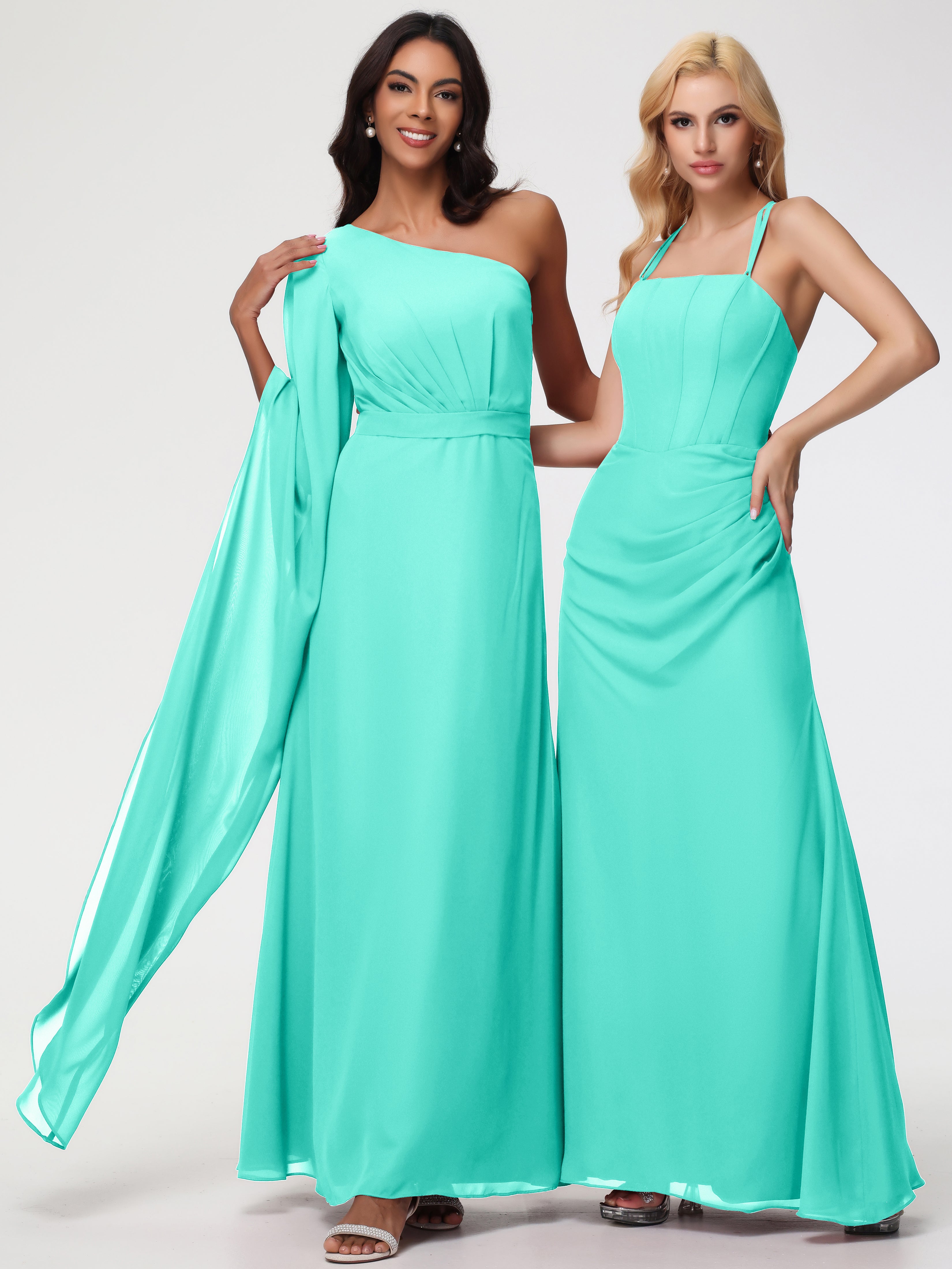 One Shoulder A-Line Pleats Floor-Length Chiffon Bridesmaid Dresses (Copy)