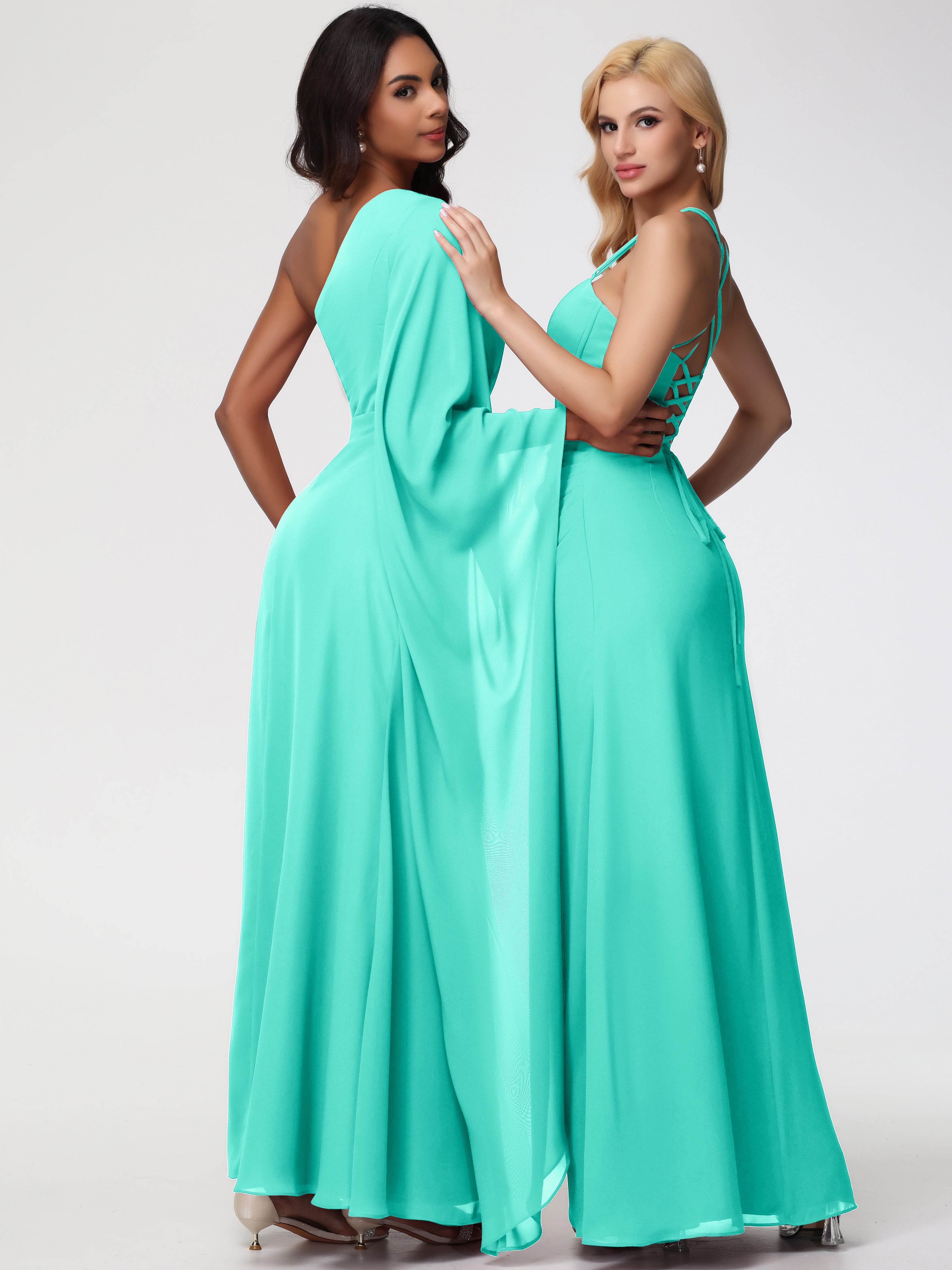 One Shoulder A-Line Pleats Floor-Length Chiffon Bridesmaid Dresses (Copy)