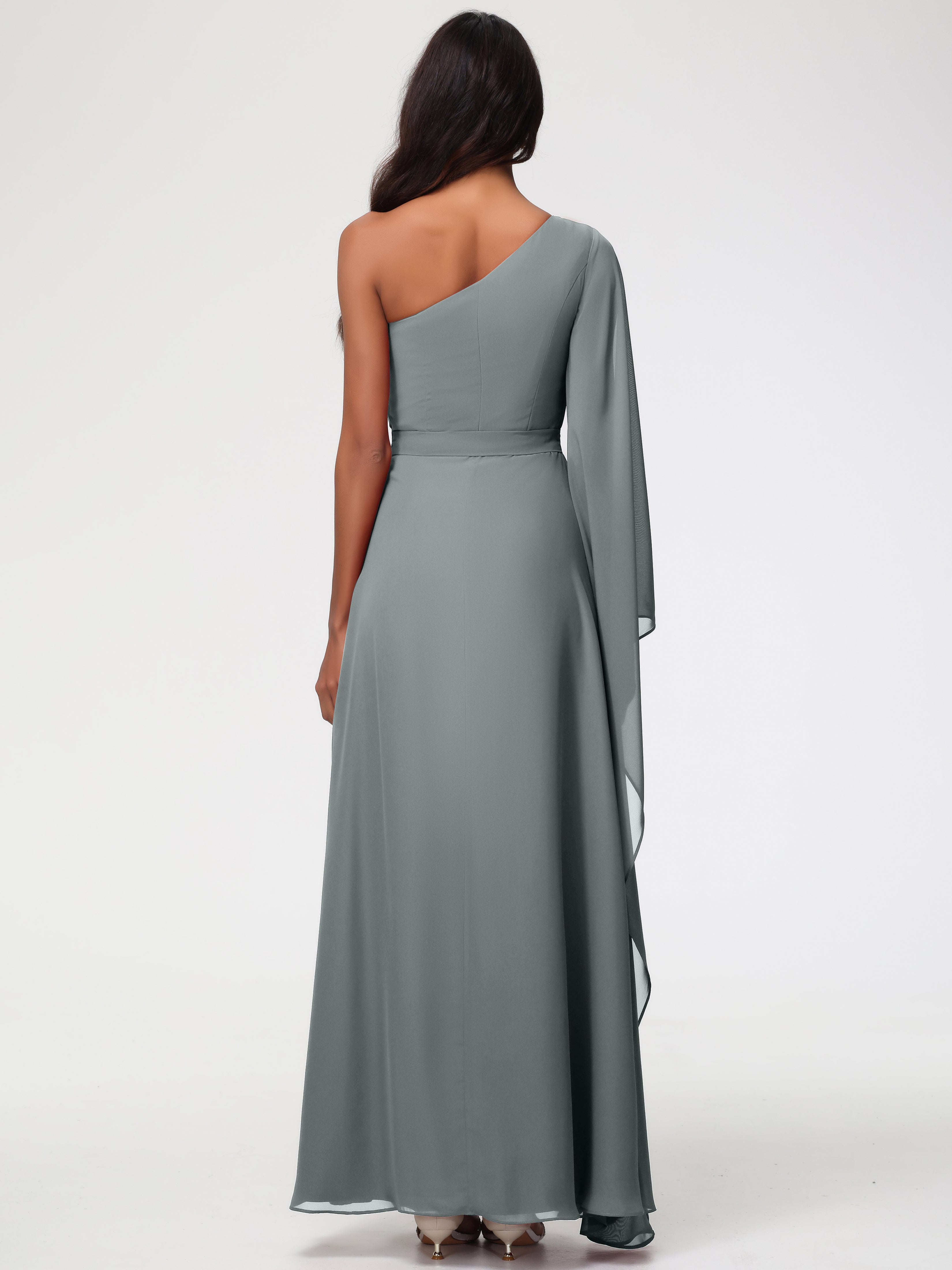 One Shoulder A-Line Pleats Floor-Length Chiffon Bridesmaid Dresses (Copy)