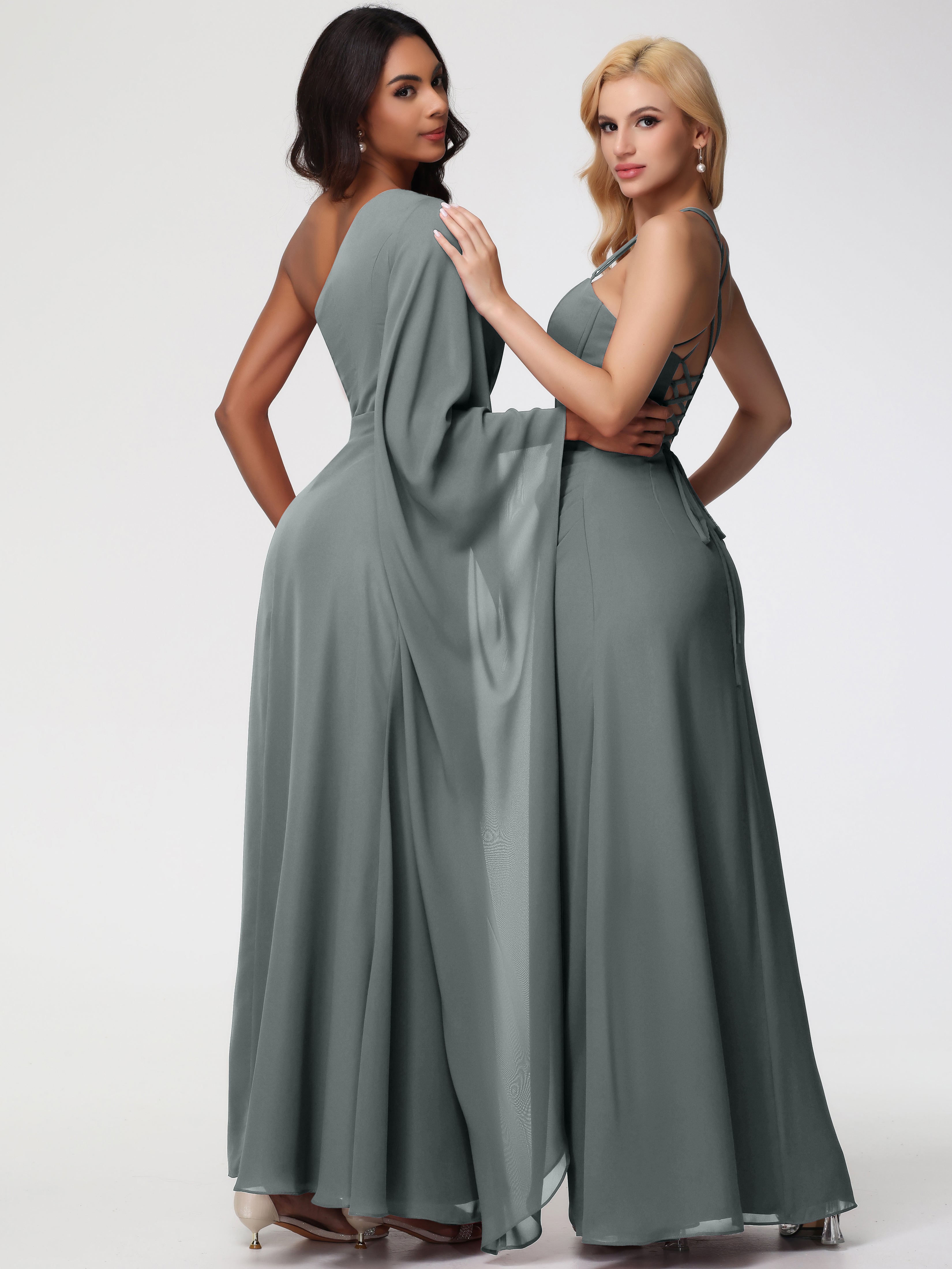 One Shoulder A-Line Pleats Floor-Length Chiffon Bridesmaid Dresses (Copy)