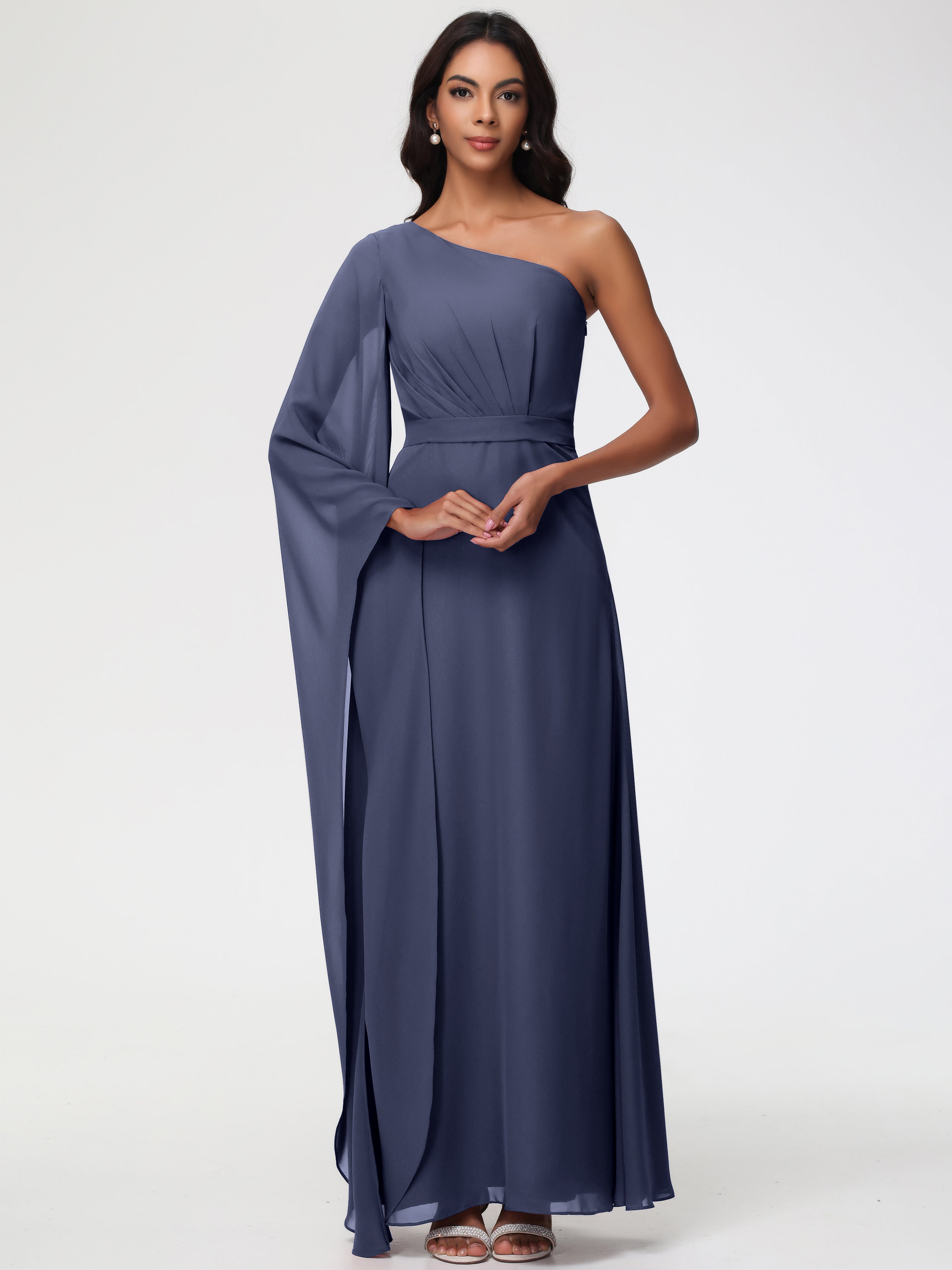 One Shoulder A-Line Pleats Floor-Length Chiffon Bridesmaid Dresses (Copy)