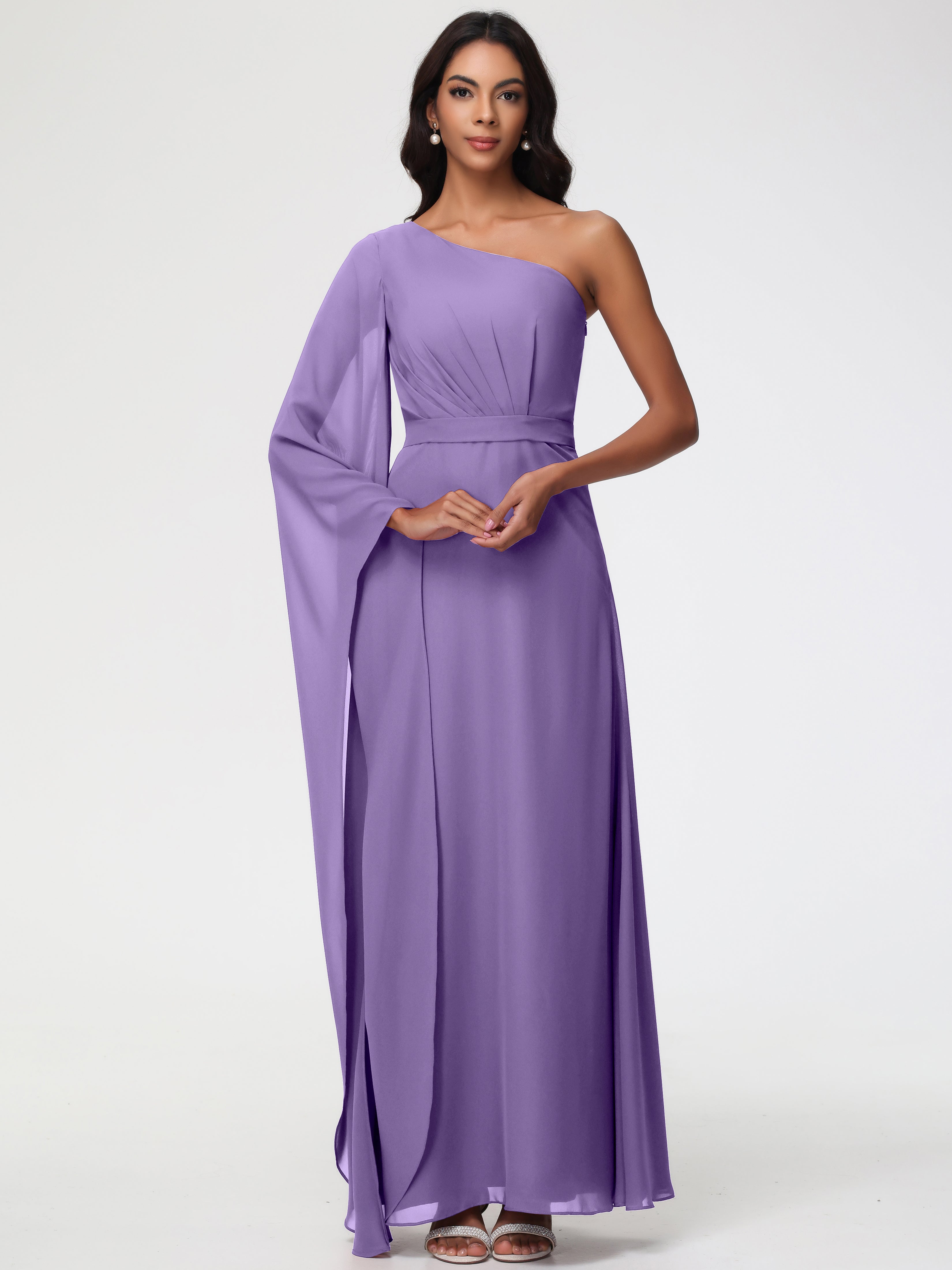 One Shoulder A-Line Pleats Floor-Length Chiffon Bridesmaid Dresses (Copy)