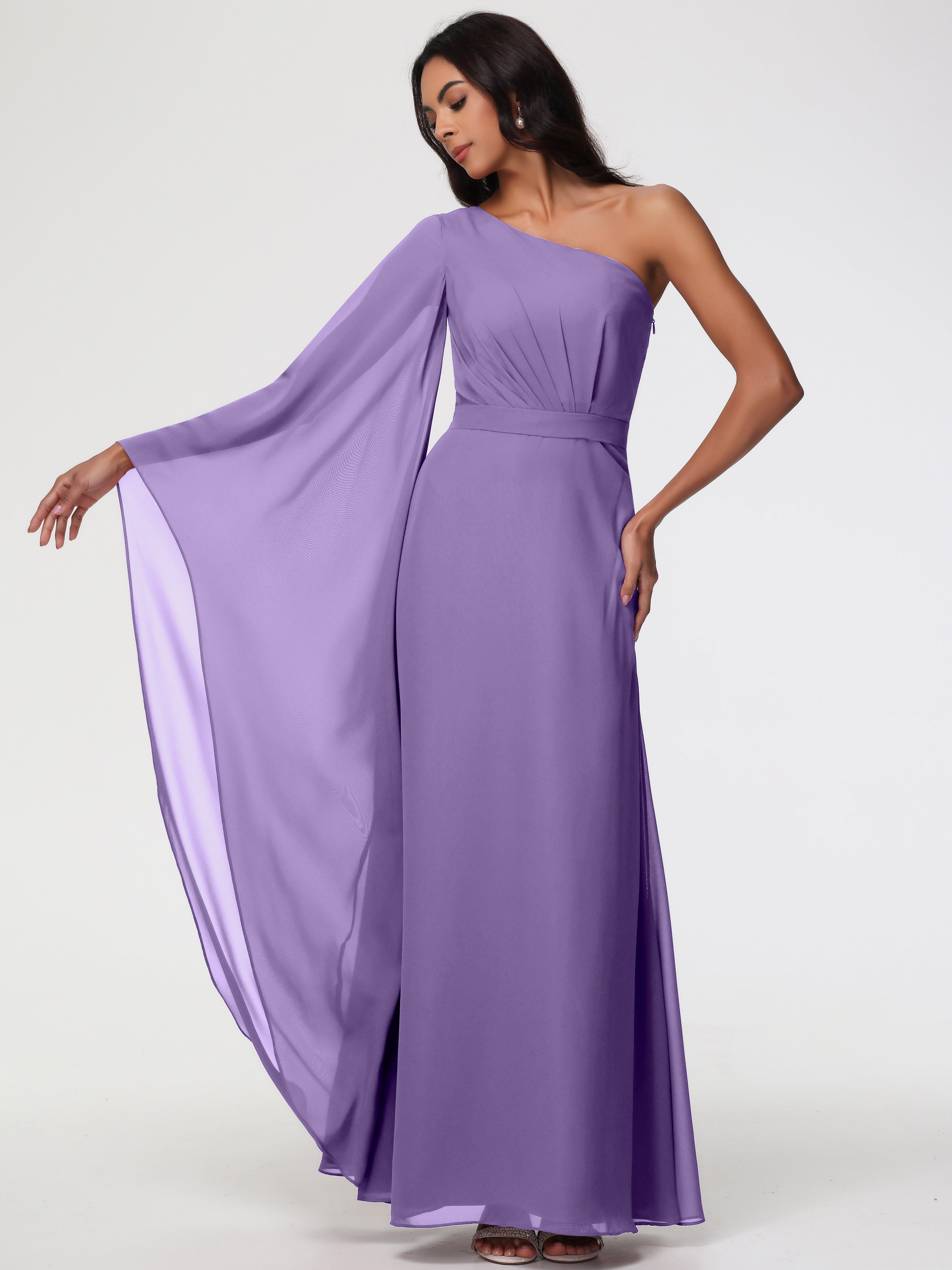 One Shoulder A-Line Pleats Floor-Length Chiffon Bridesmaid Dresses (Copy)
