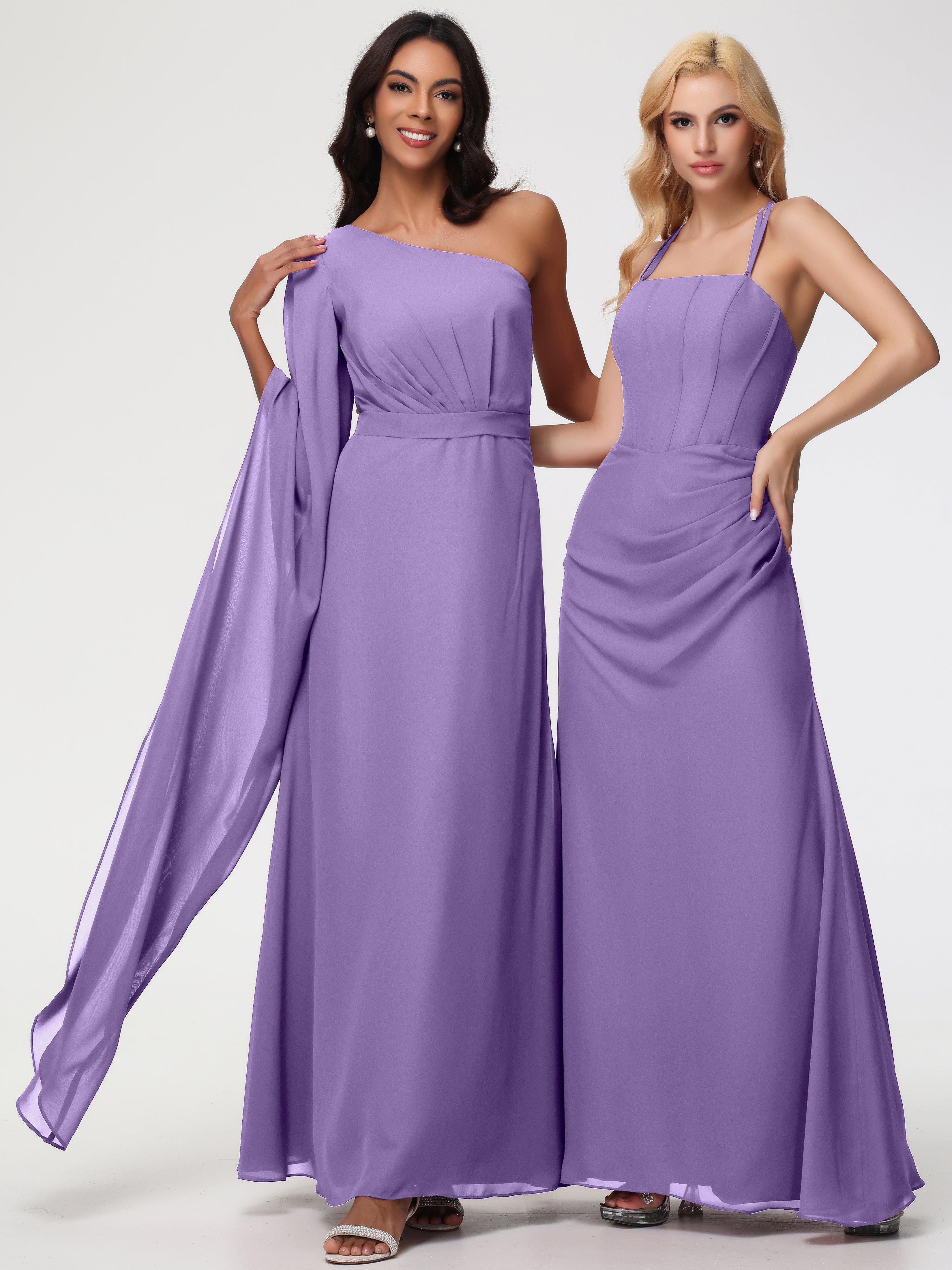 One Shoulder A-Line Pleats Floor-Length Chiffon Bridesmaid Dresses (Copy)