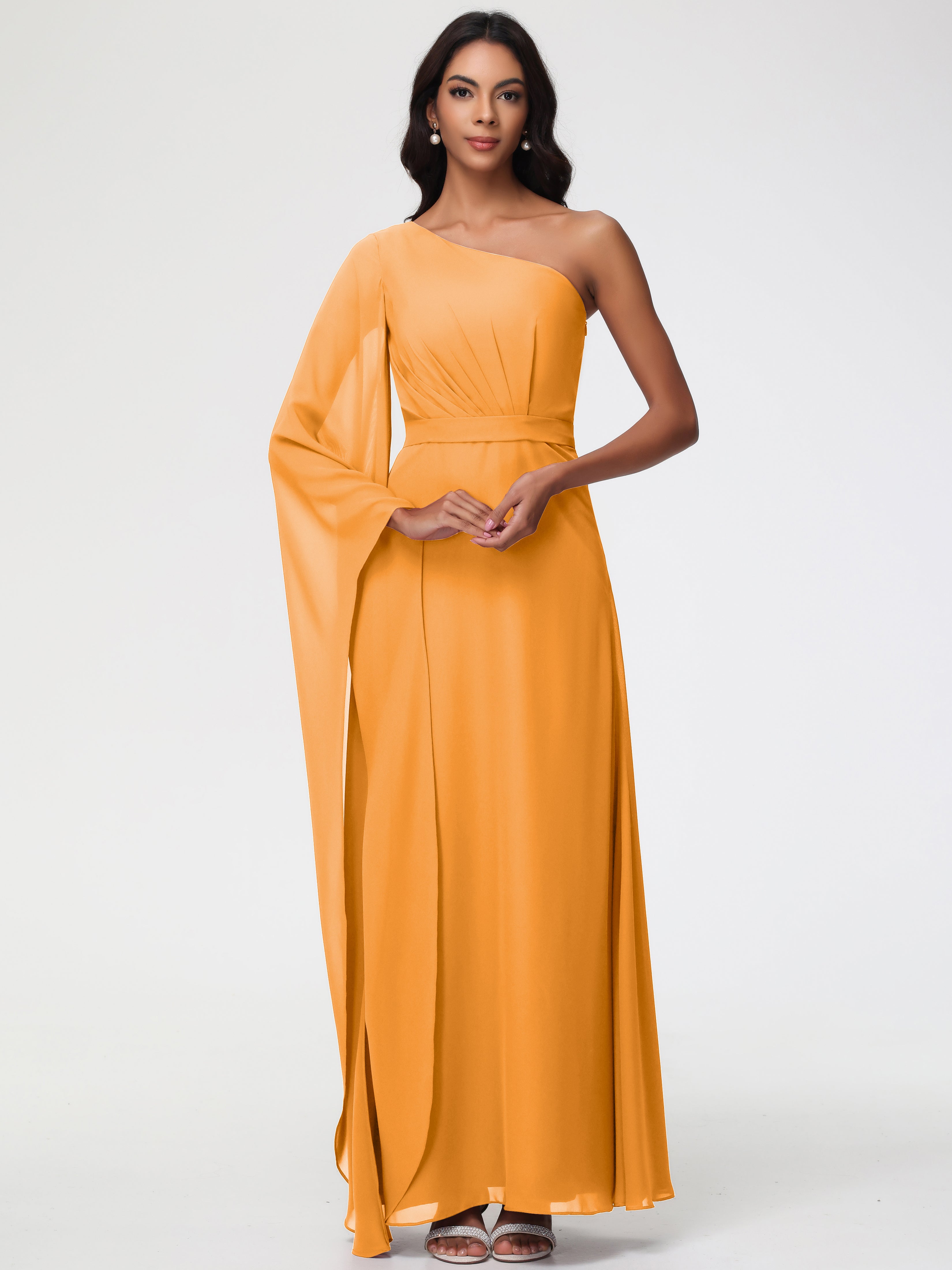 One Shoulder A-Line Pleats Floor-Length Chiffon Bridesmaid Dresses (Copy)