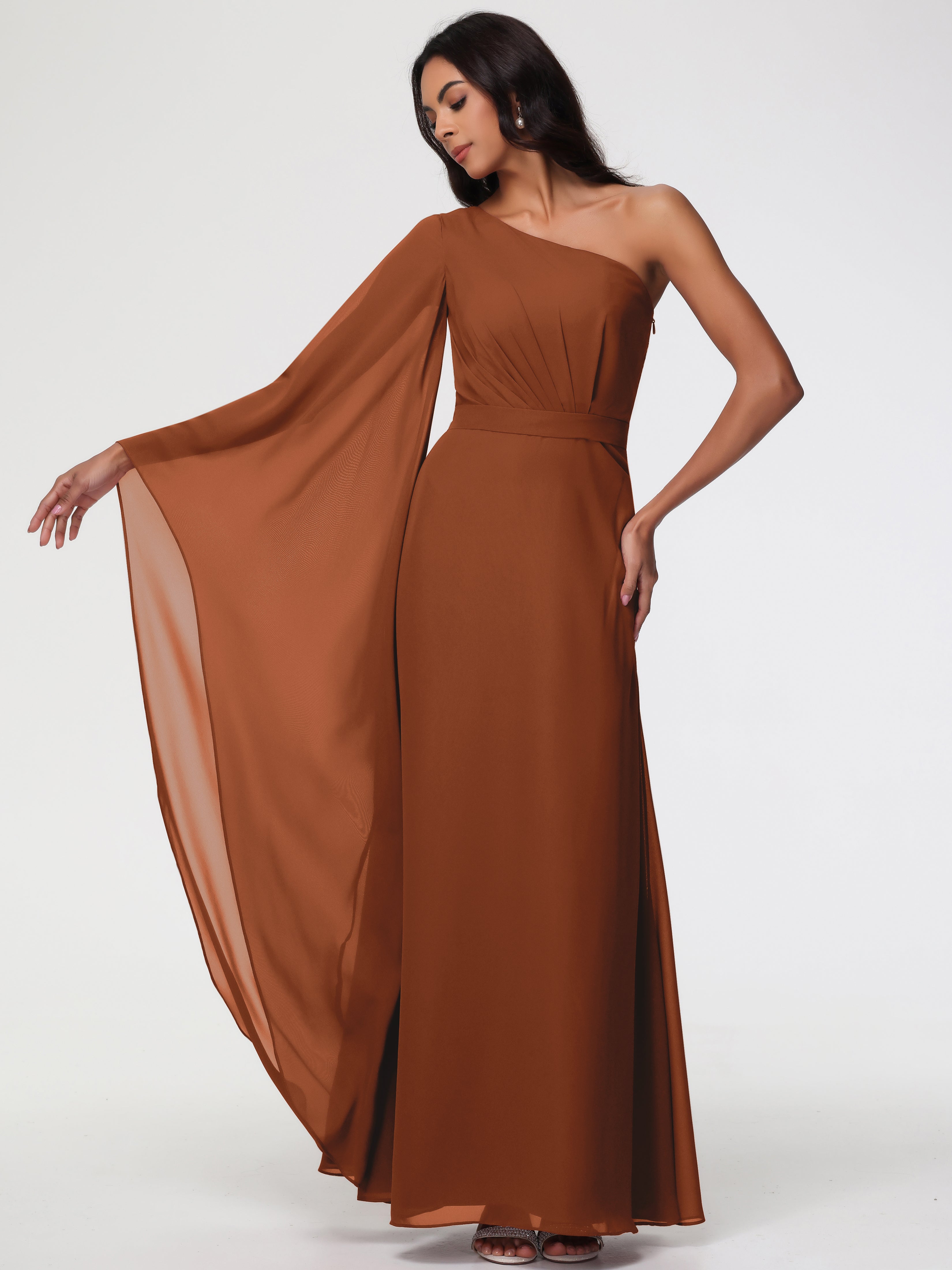 One Shoulder A-Line Pleats Floor-Length Chiffon Bridesmaid Dresses (Copy)