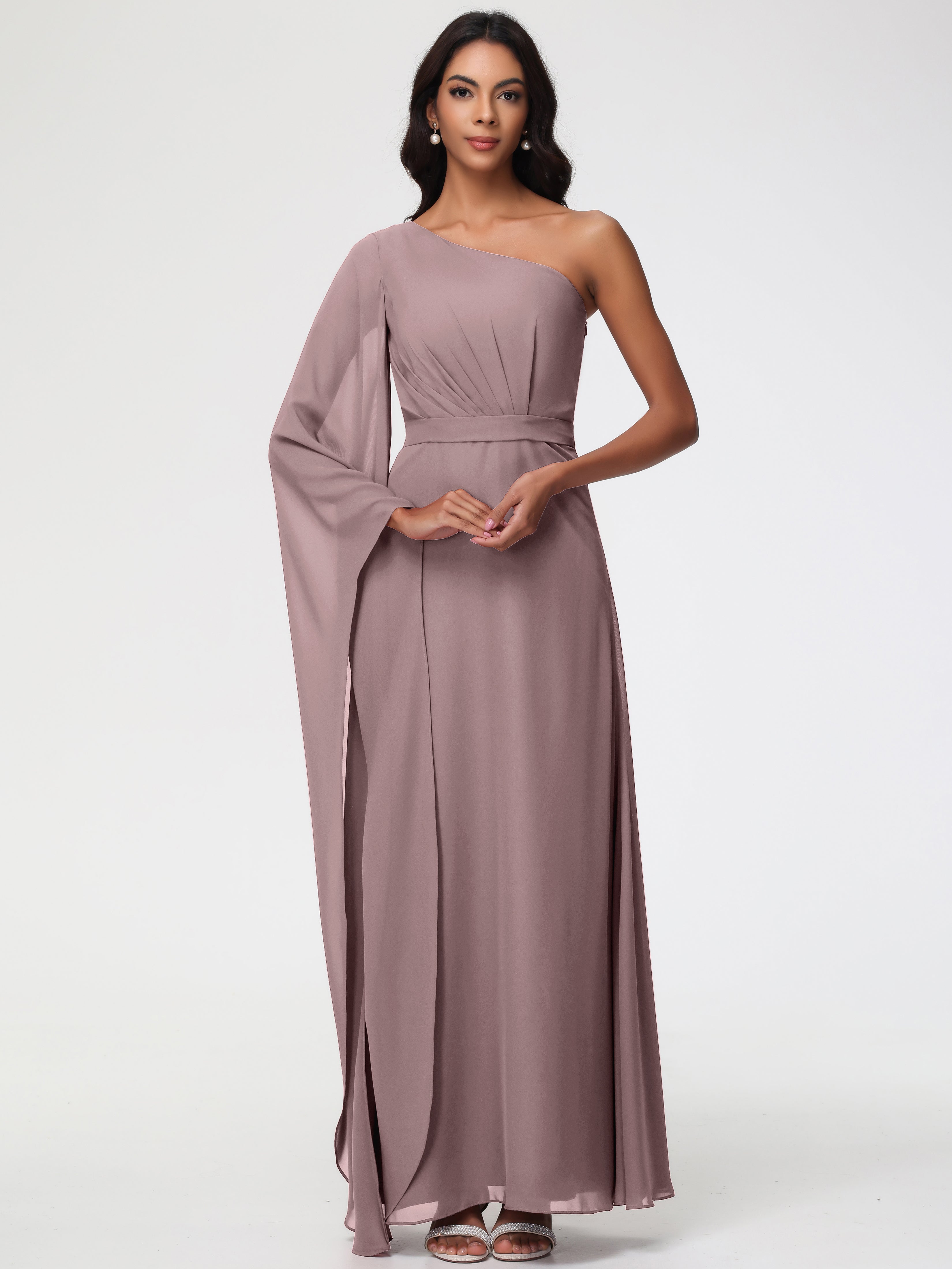 One Shoulder A-Line Pleats Floor-Length Chiffon Bridesmaid Dresses (Copy)