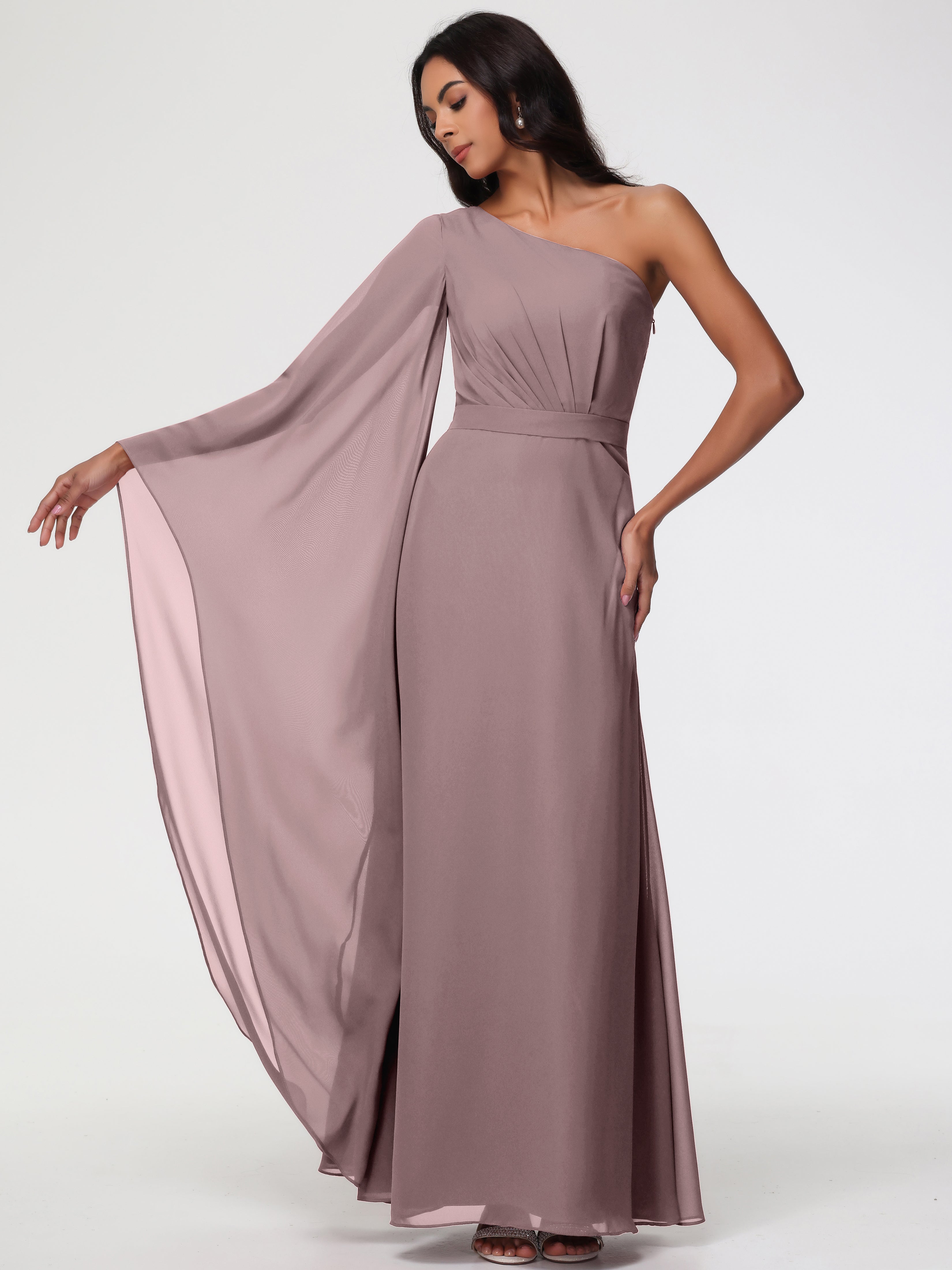 One Shoulder A-Line Pleats Floor-Length Chiffon Bridesmaid Dresses (Copy)