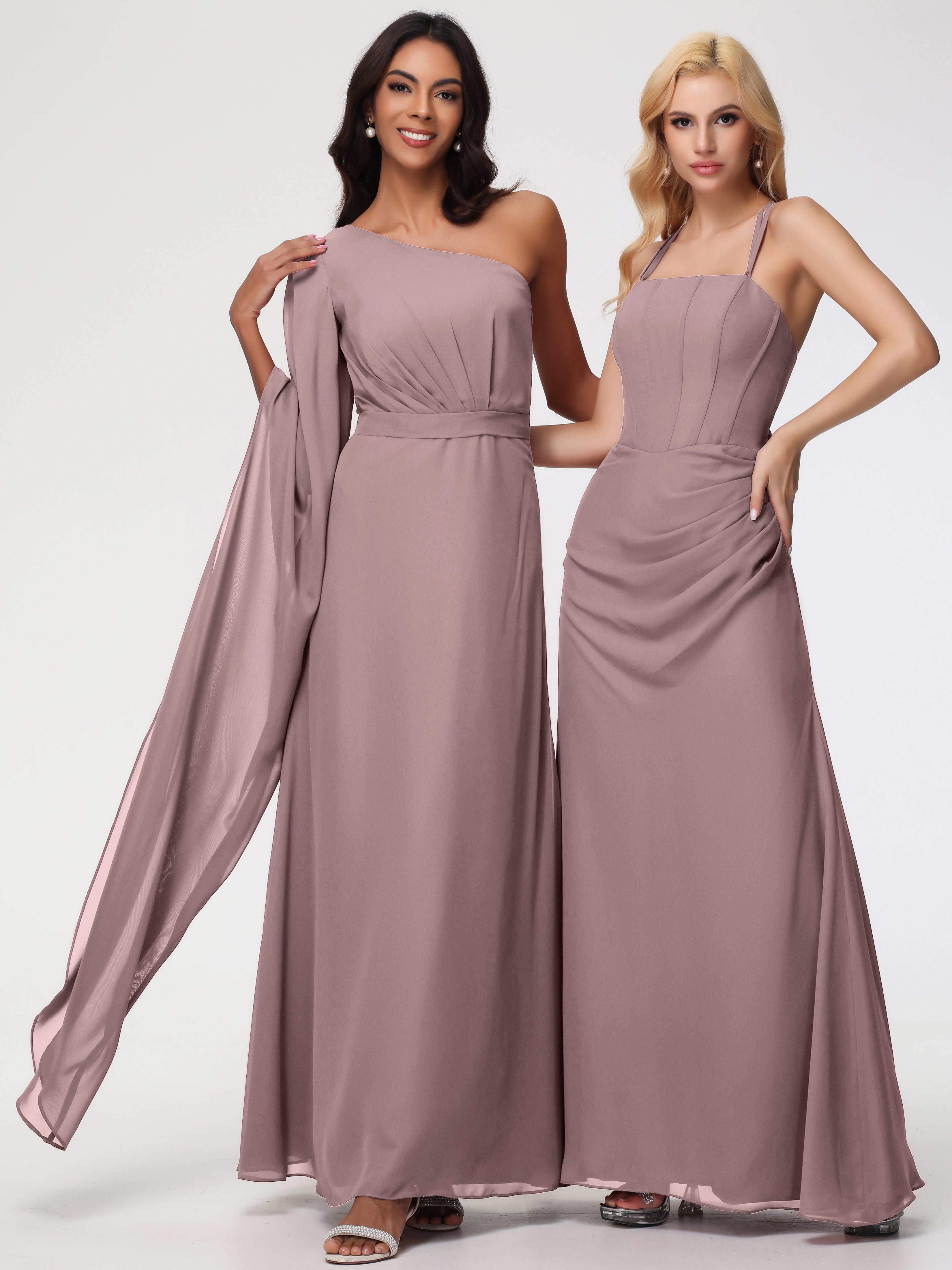 One Shoulder A-Line Pleats Floor-Length Chiffon Bridesmaid Dresses (Copy)