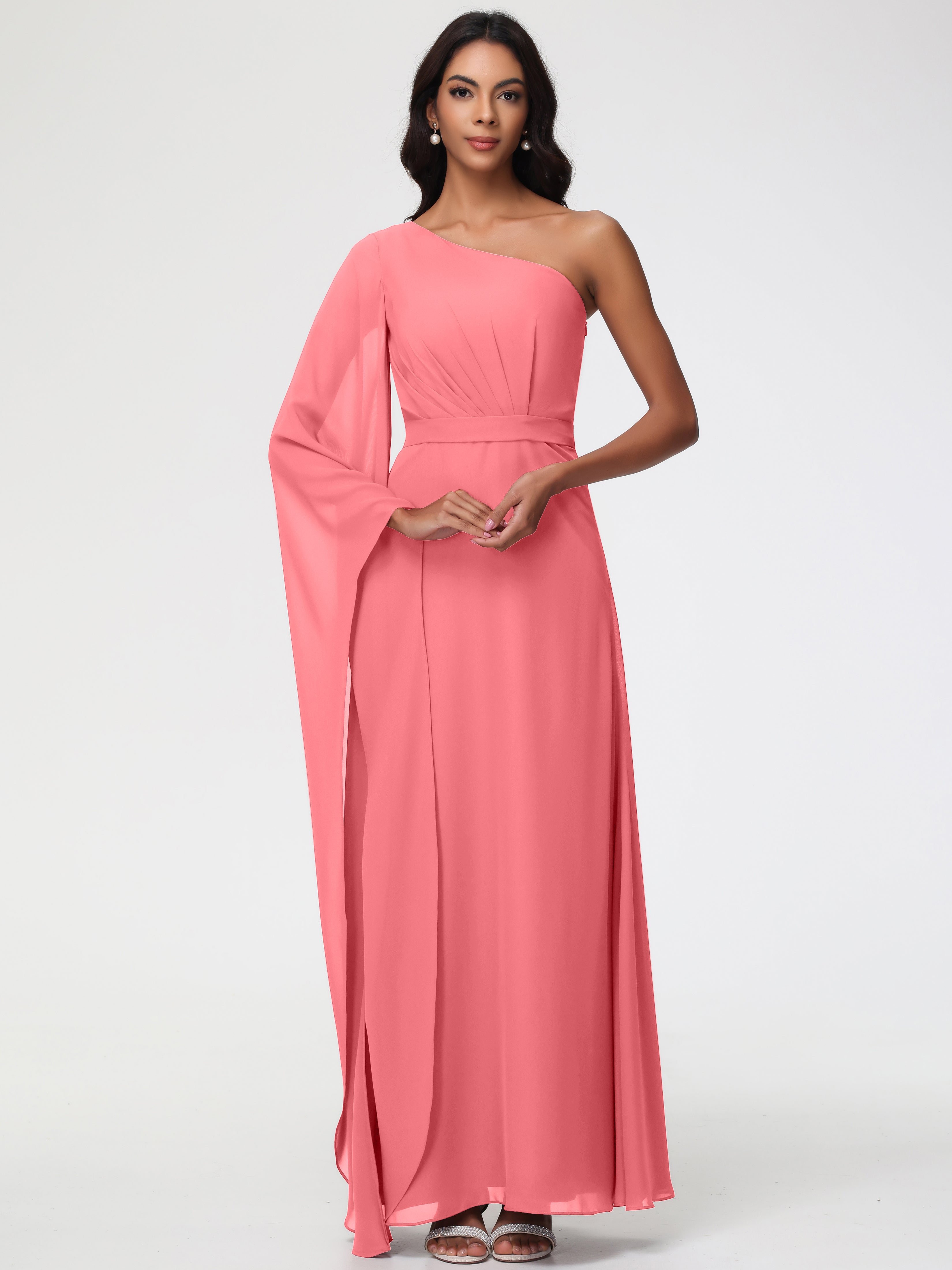 One Shoulder A-Line Pleats Floor-Length Chiffon Bridesmaid Dresses (Copy)