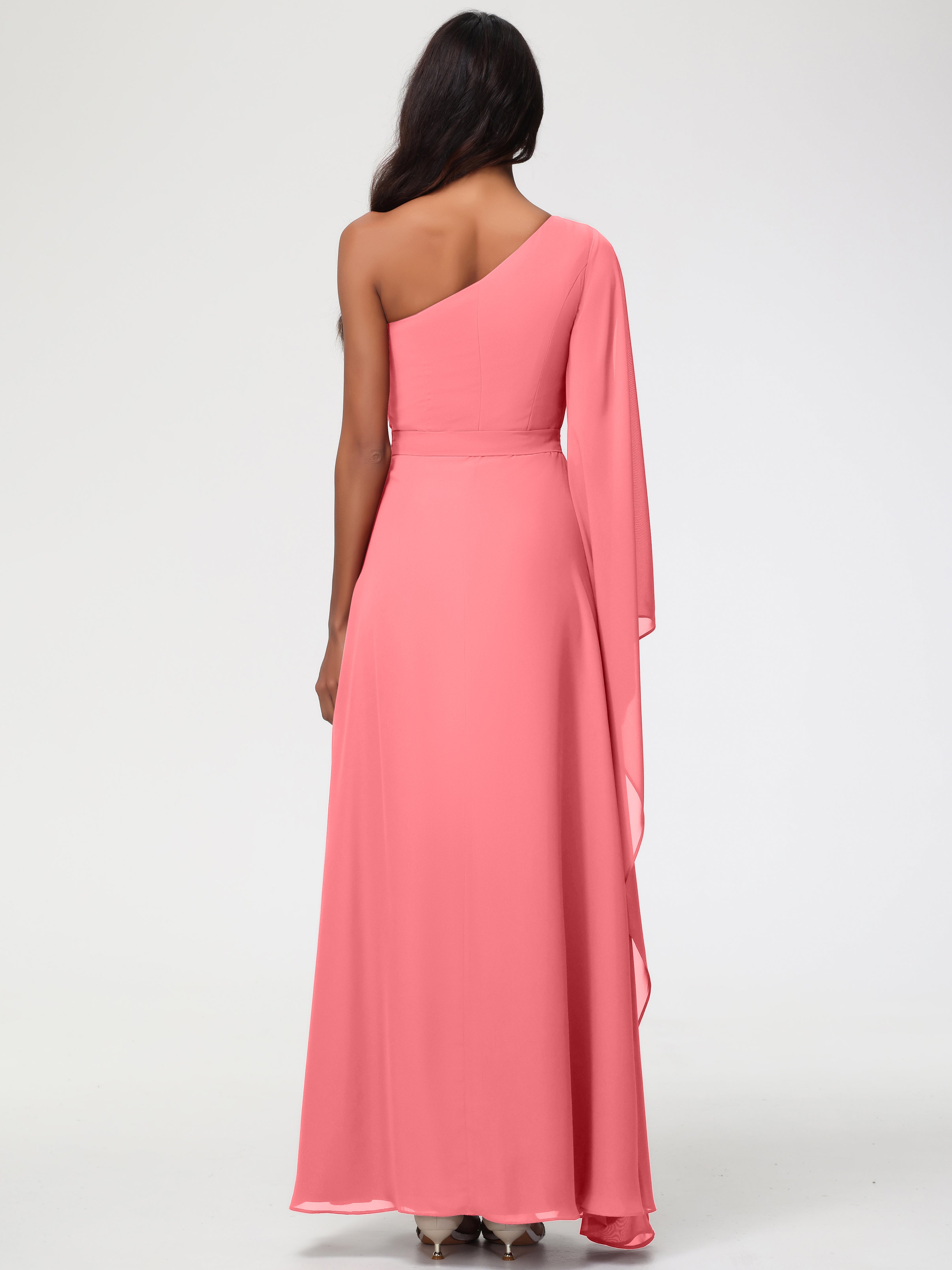 One Shoulder A-Line Pleats Floor-Length Chiffon Bridesmaid Dresses (Copy)