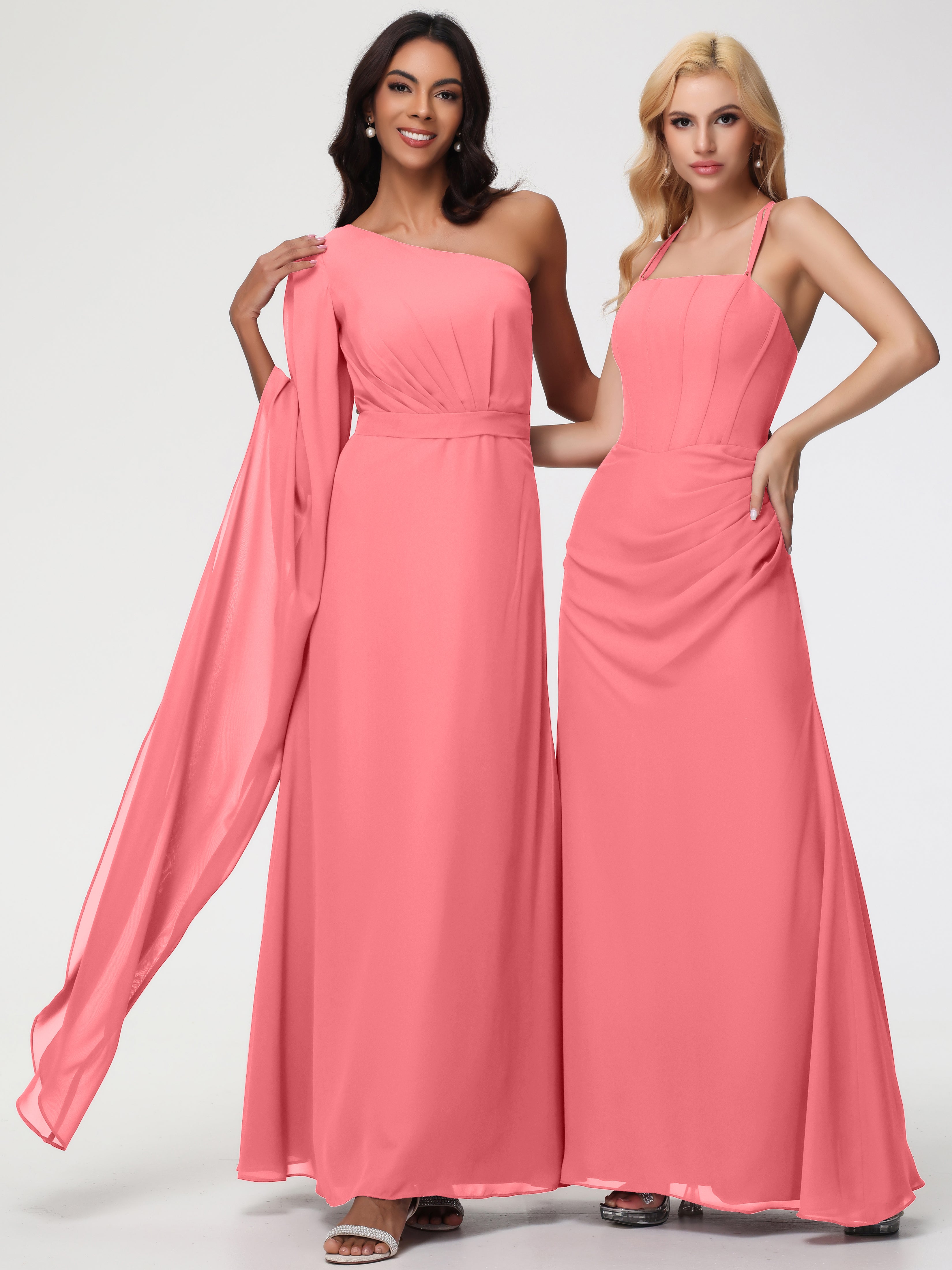 One Shoulder A-Line Pleats Floor-Length Chiffon Bridesmaid Dresses (Copy)