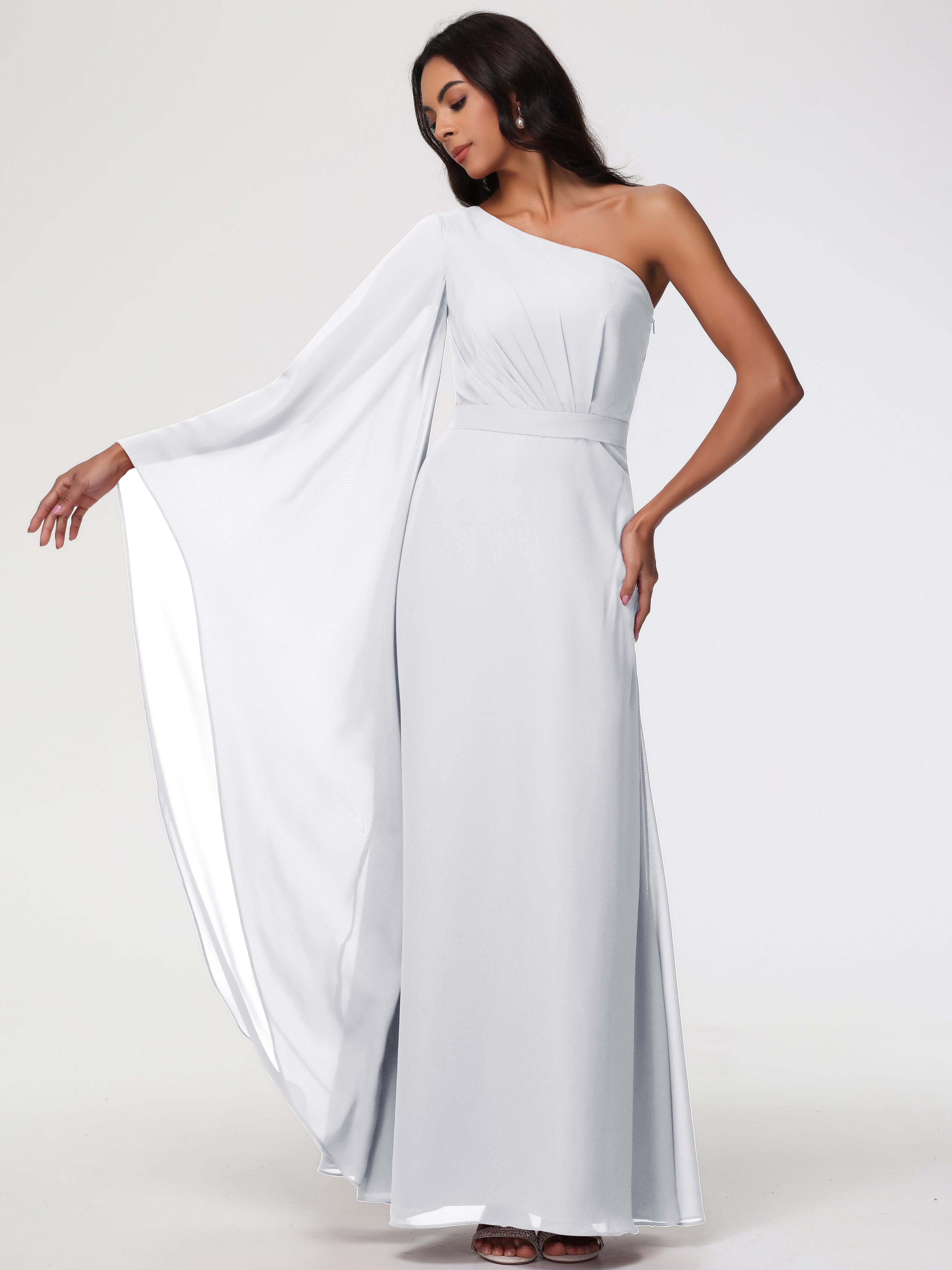 One Shoulder A-Line Pleats Floor-Length Chiffon Bridesmaid Dresses (Copy)