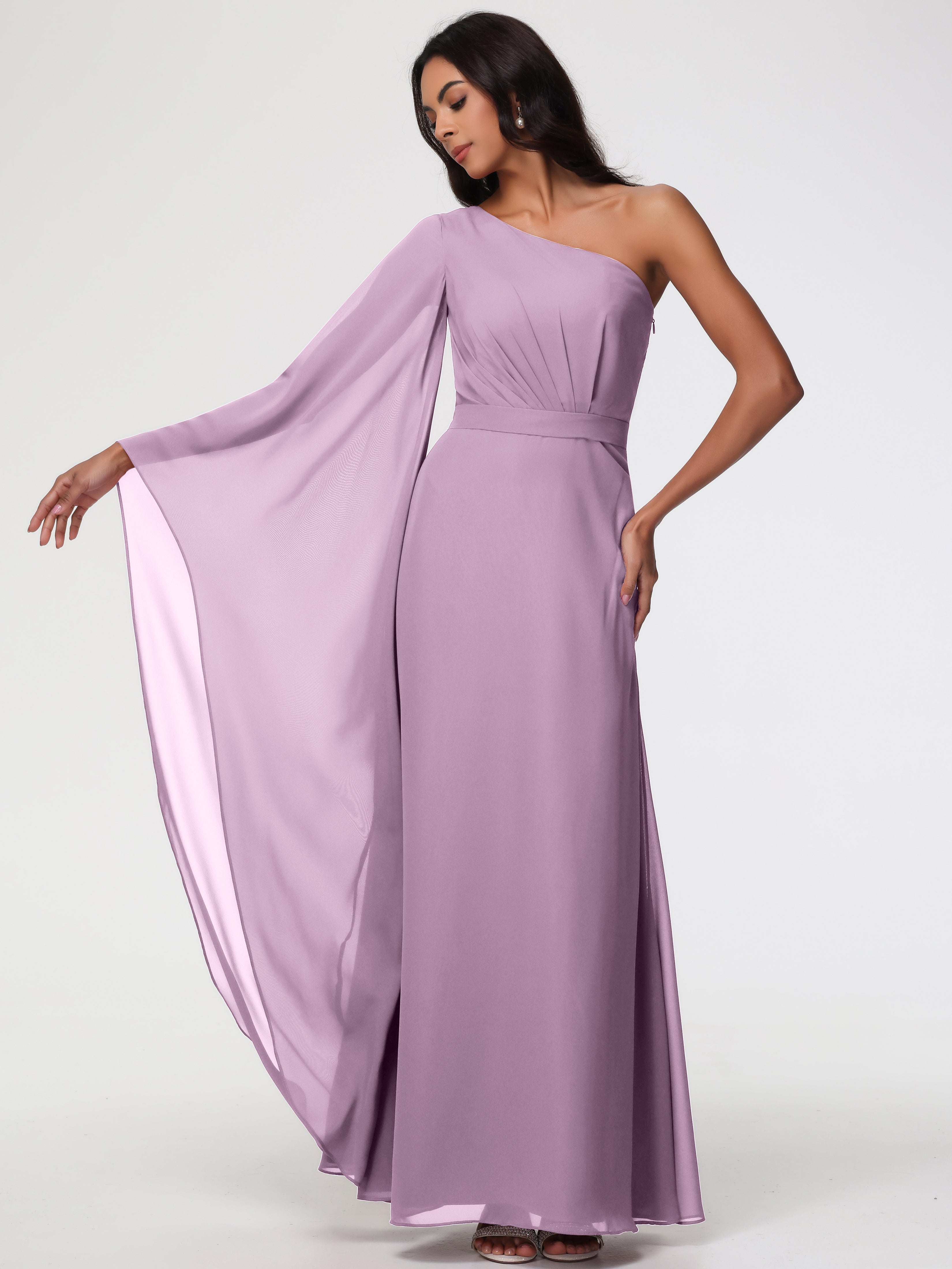 One Shoulder A-Line Pleats Floor-Length Chiffon Bridesmaid Dresses (Copy)