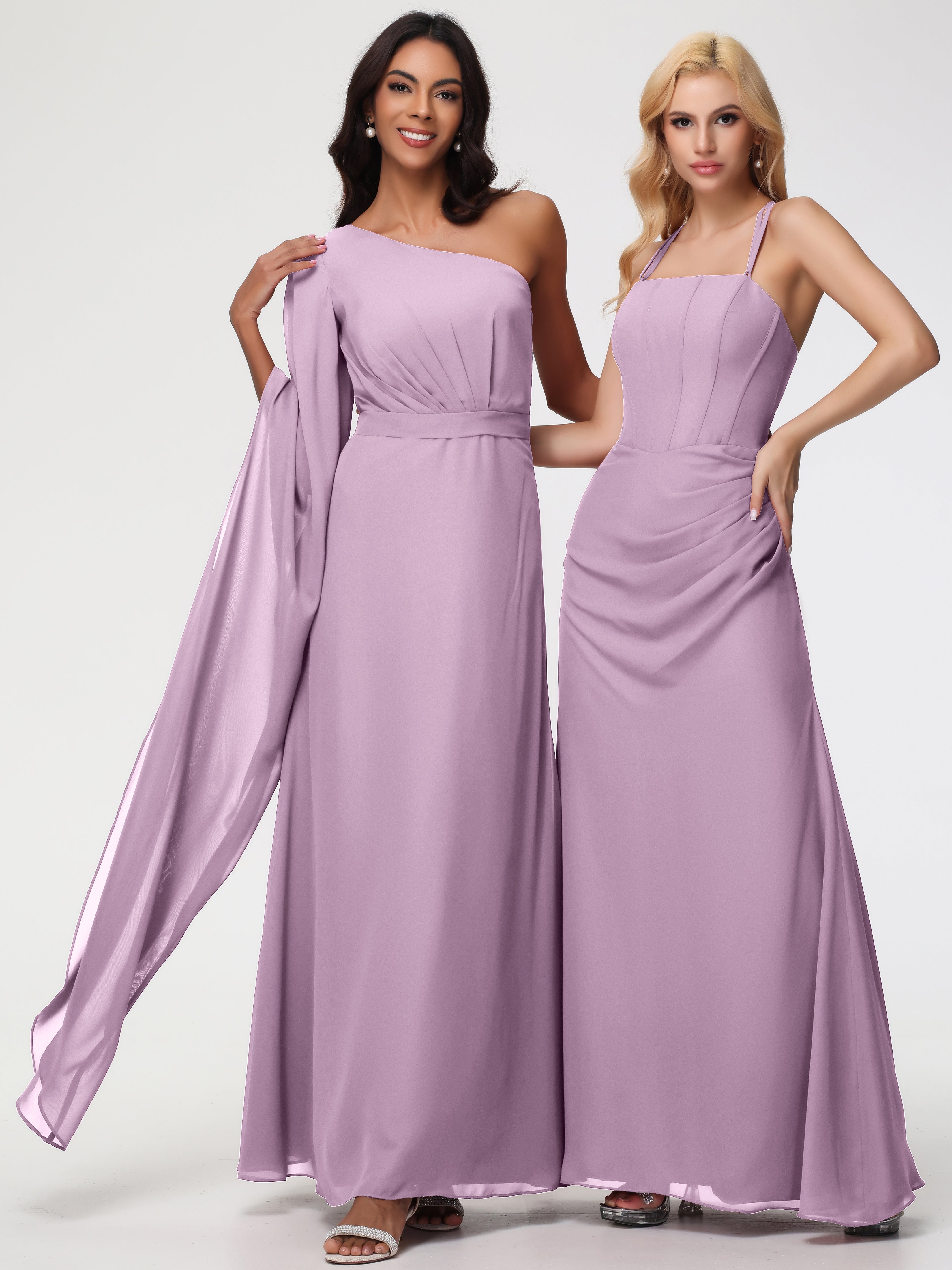 One Shoulder A-Line Pleats Floor-Length Chiffon Bridesmaid Dresses (Copy)