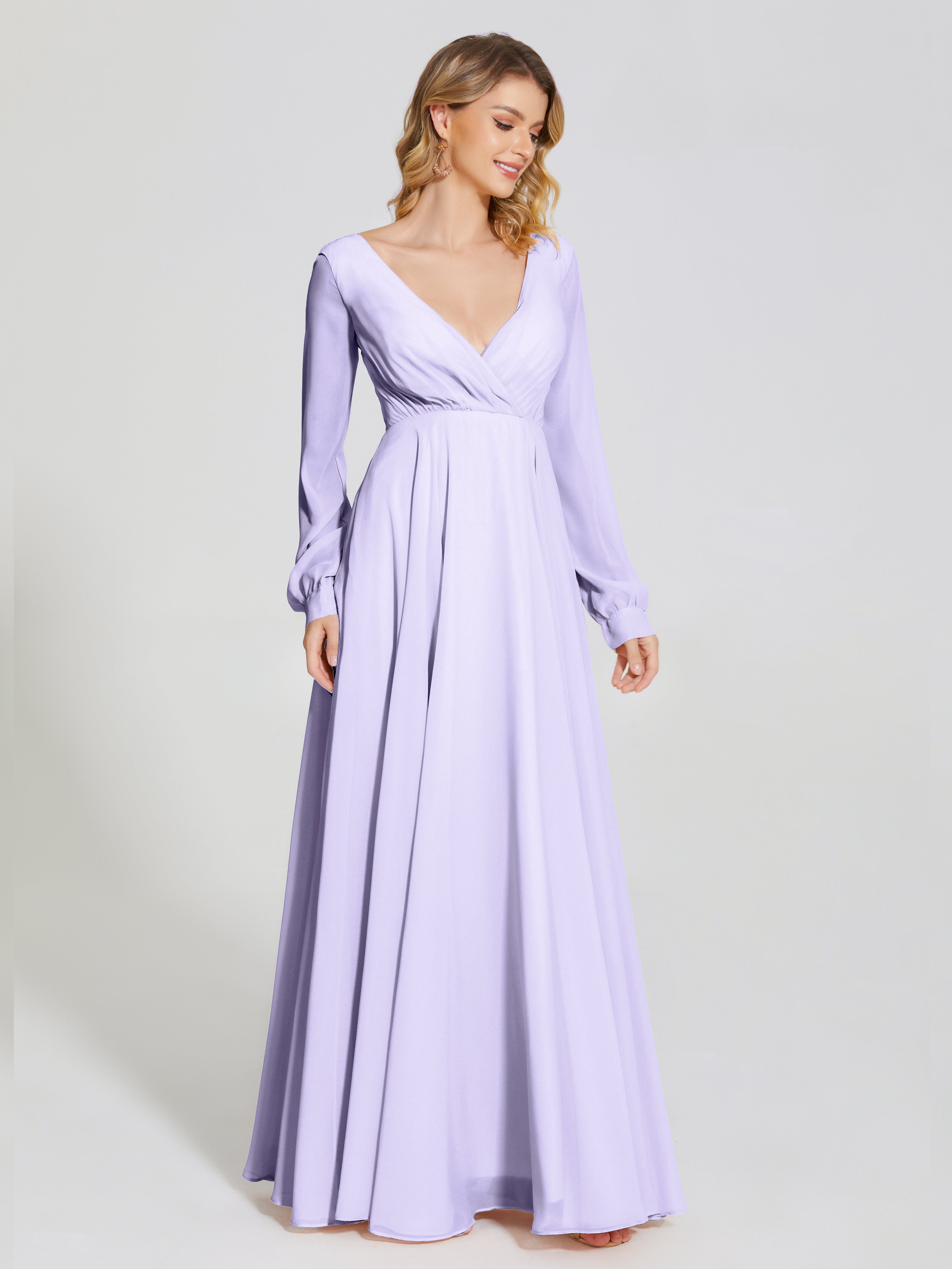 Lilac Bridesmaids Dresses Uk Raegan Simple Long Sleeves Chiffon Brides