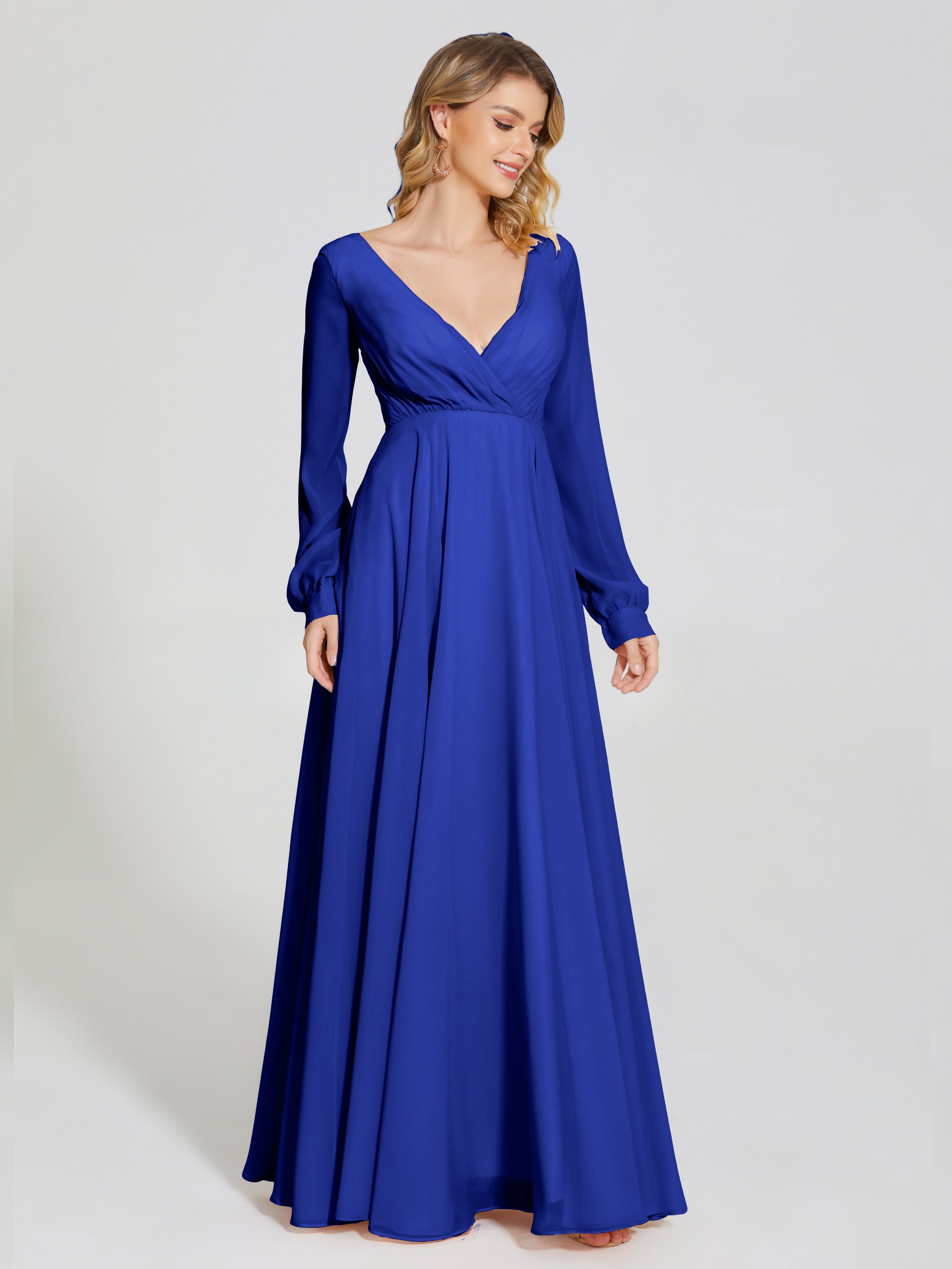 Royal Blue Bridesmaid Dresses With Sleeves Raegan Simple Long Sleeves