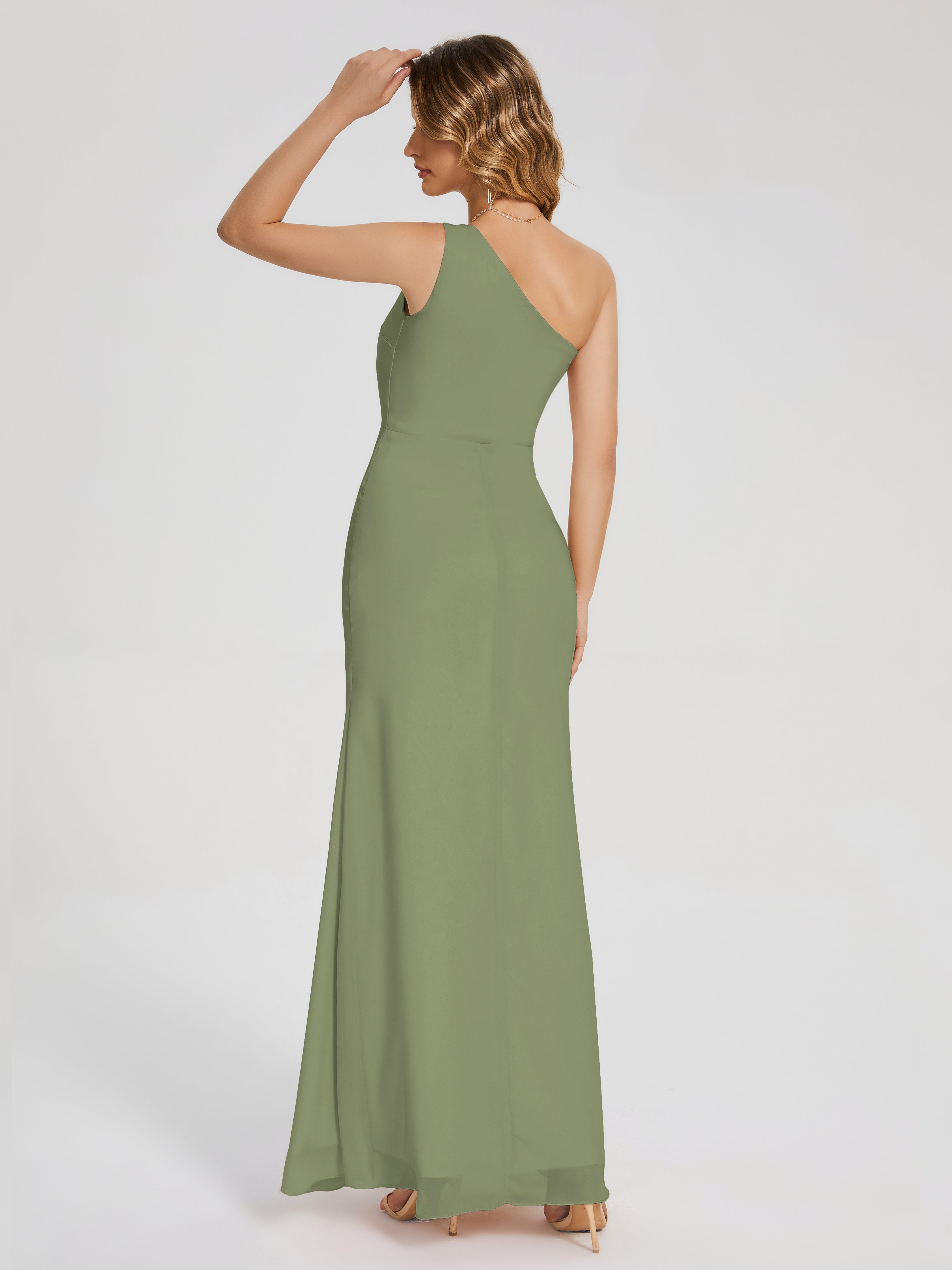 Olive Green Bridesmaid Dresses River Simple One Shoulder Split Chiffon Bridesmaid Dresses