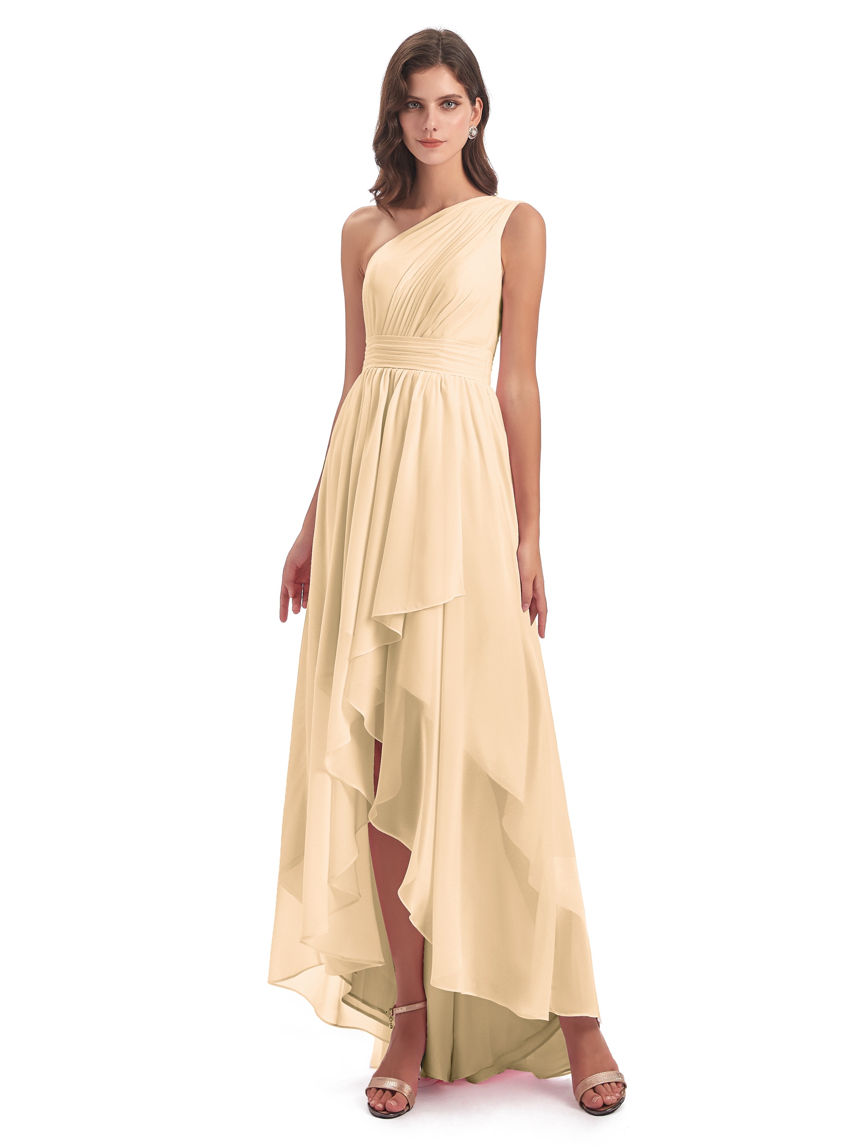 Peach Bridesmaid Monserrat Pretty Asymmetrical Chiffon Bridesmaid Dres